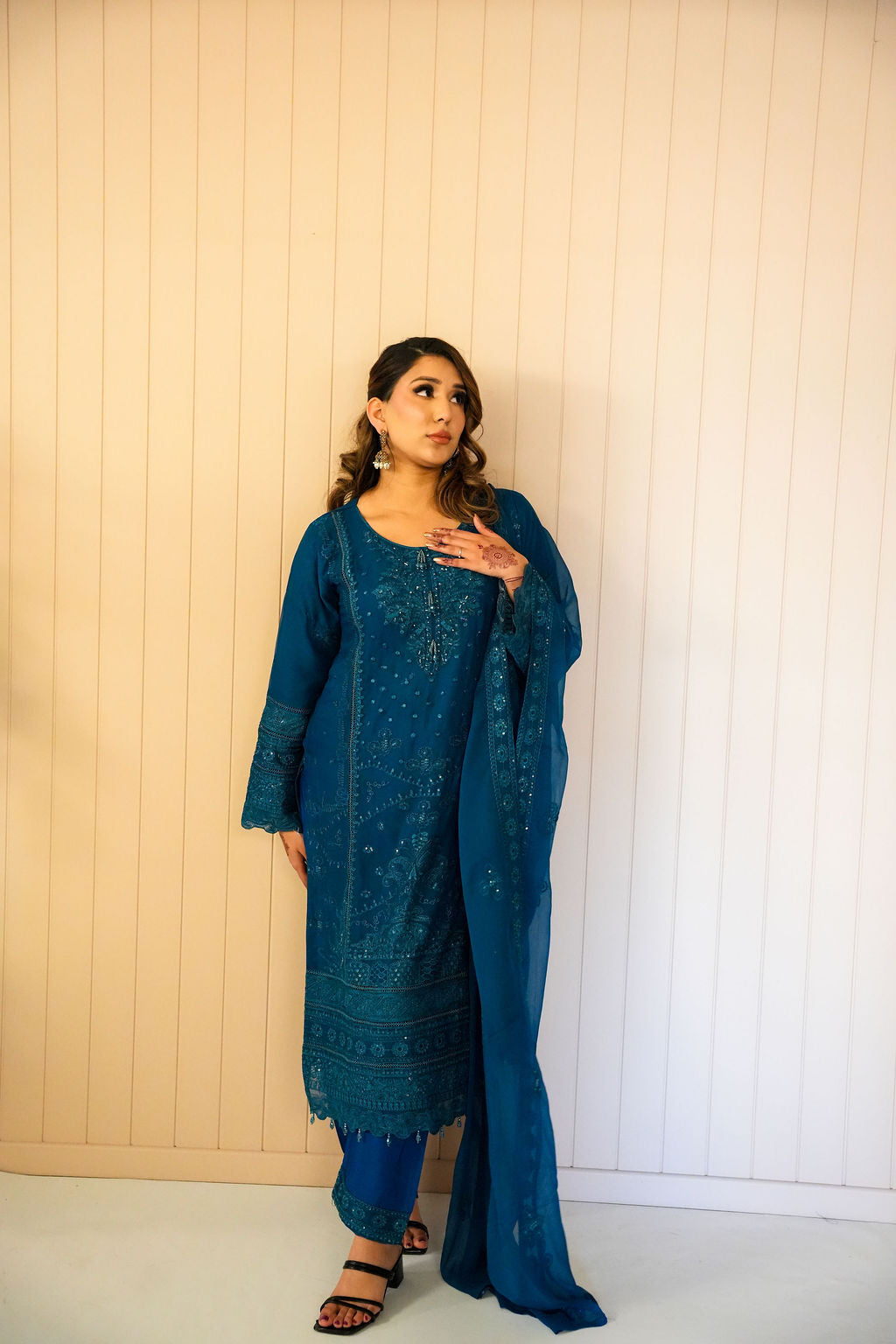 Ocean Serenity embroidered chiffon suit