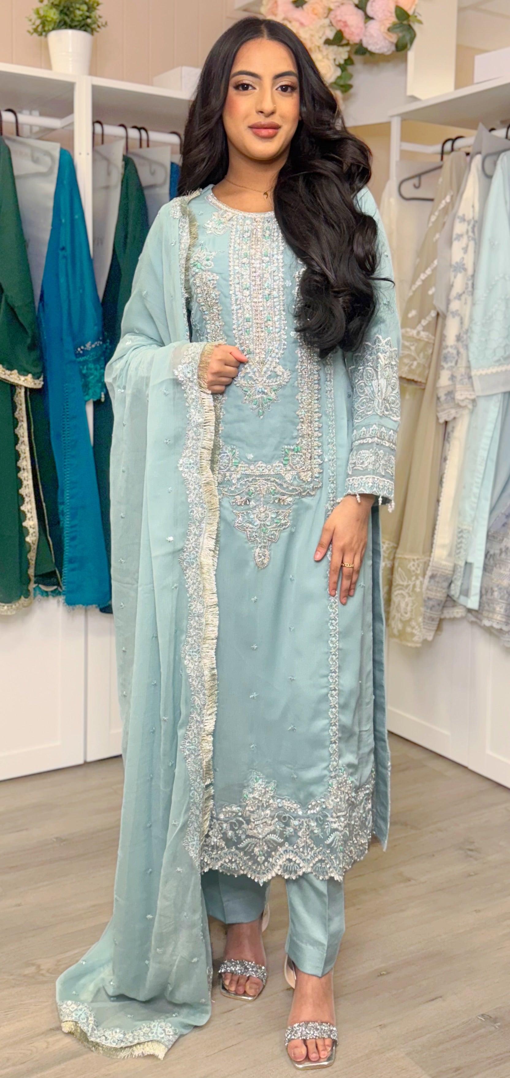 Mint Royale Embroidered Chiffon Suit