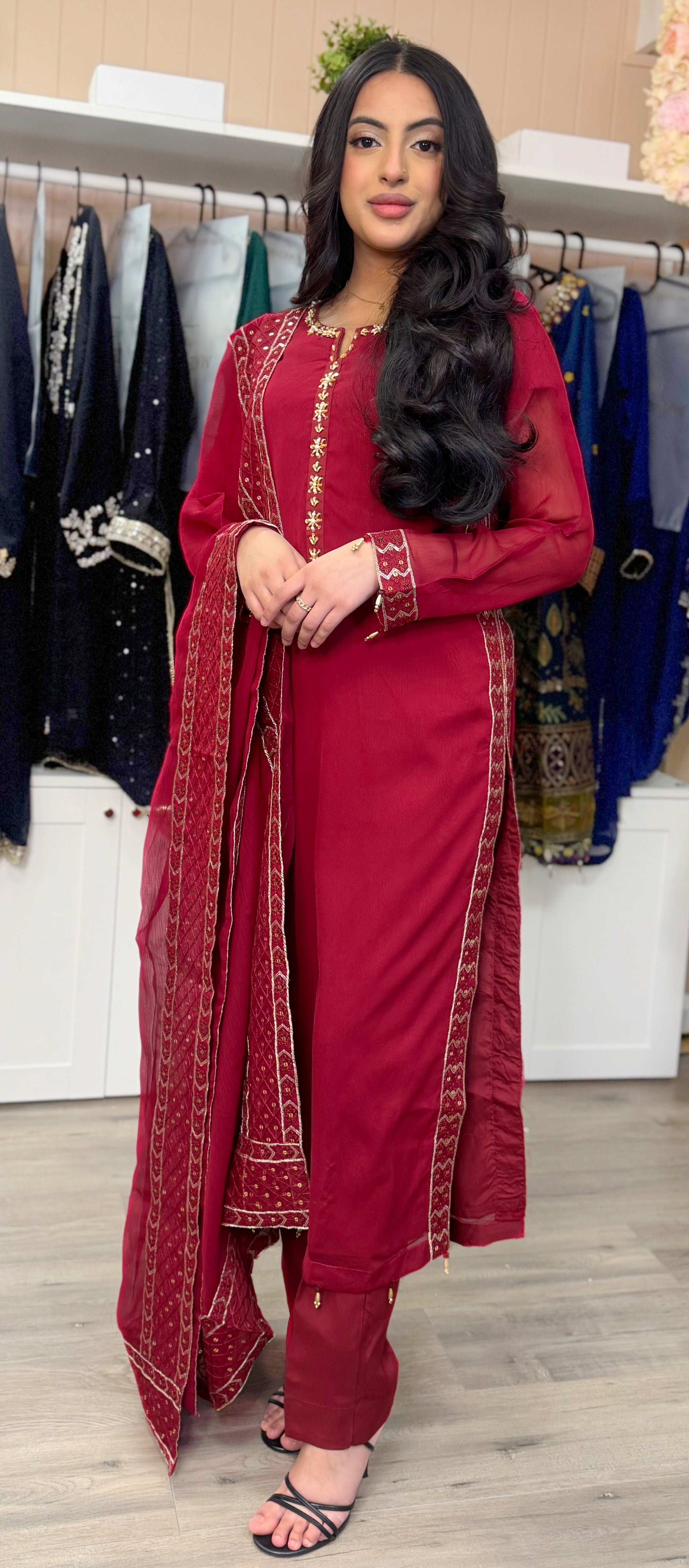 Ruby Elegance Chiffon Suit