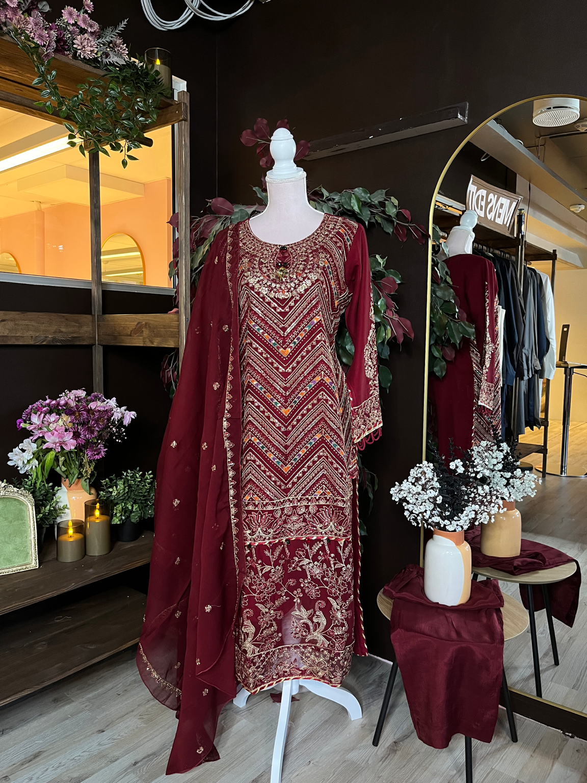 Ruby Ember Embroidered Dress