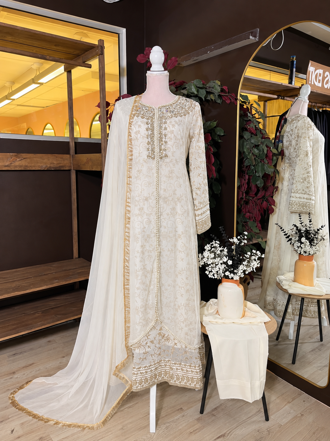 Golden Cream Chiffon Suit