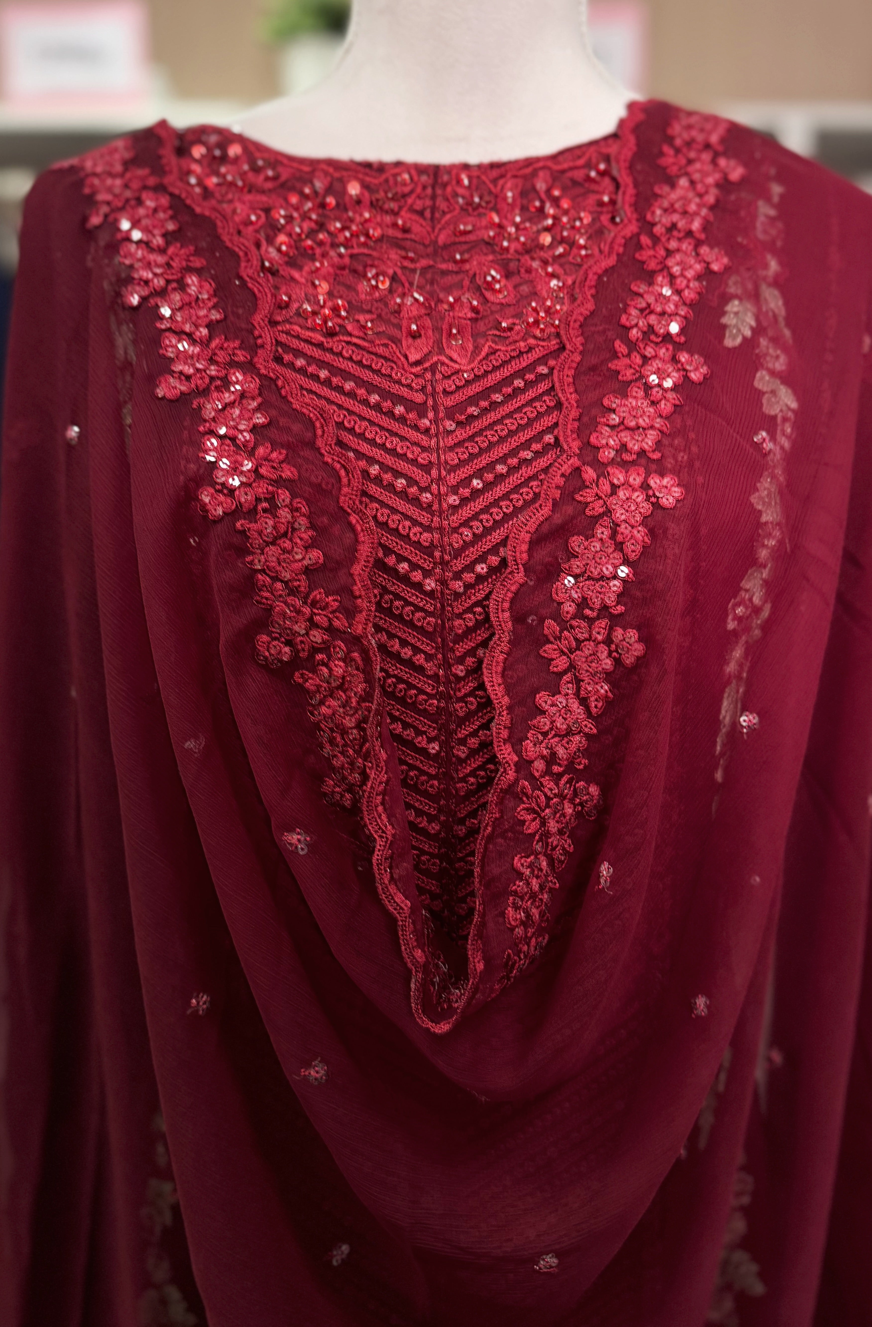 Scarlet Noor Chiffon Embroidered Suit