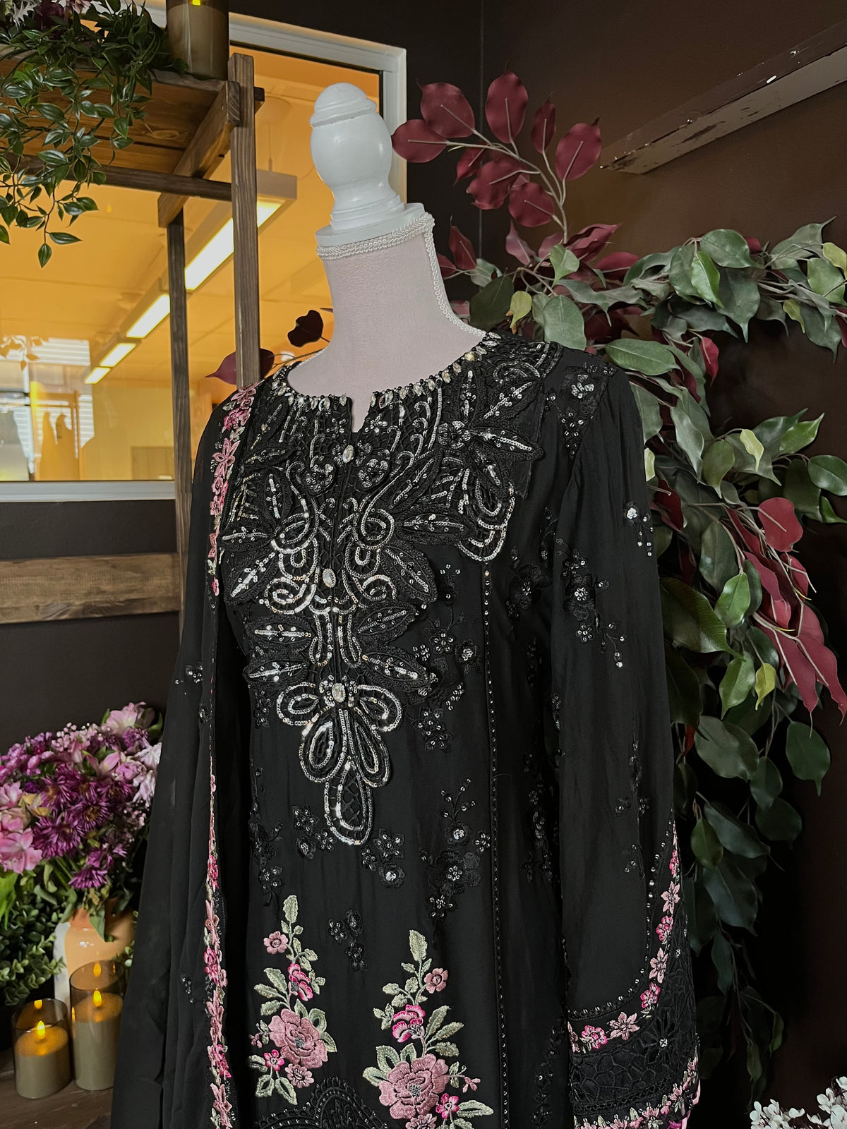 Noir Rosaline Embroidered Dress