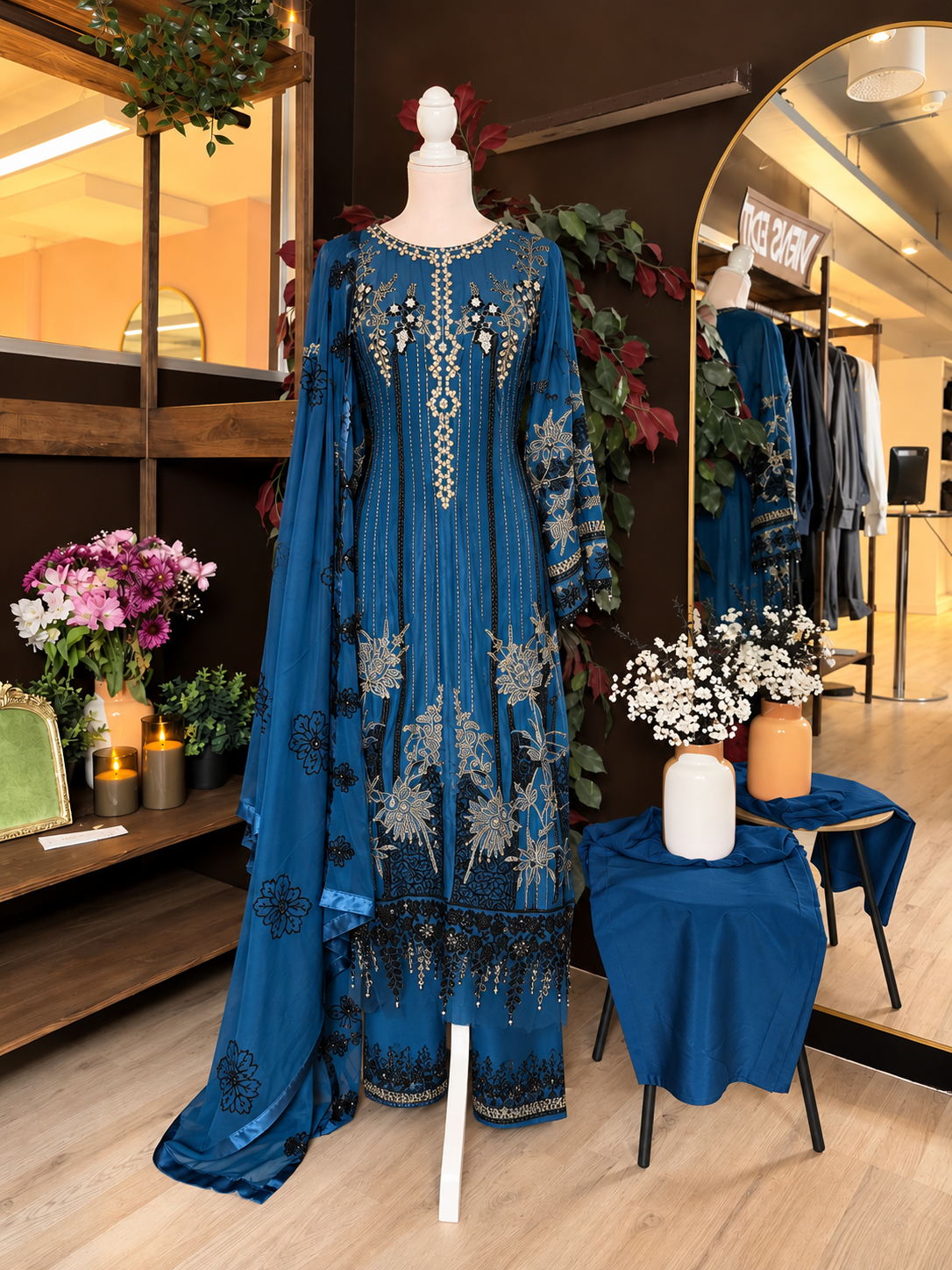 Sapphire Noir Embroidered Suit