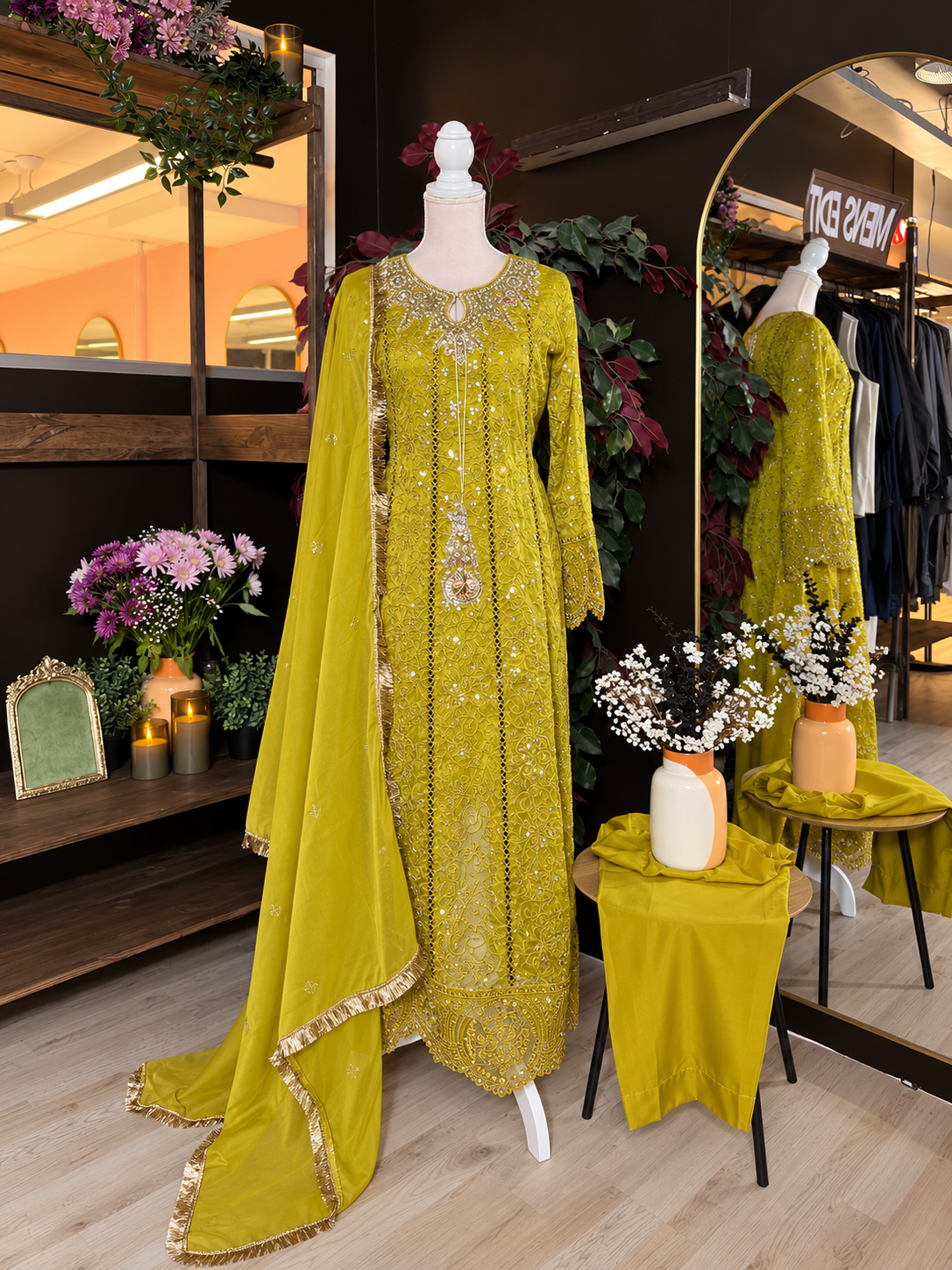 Golden Olive Embroidered Suit