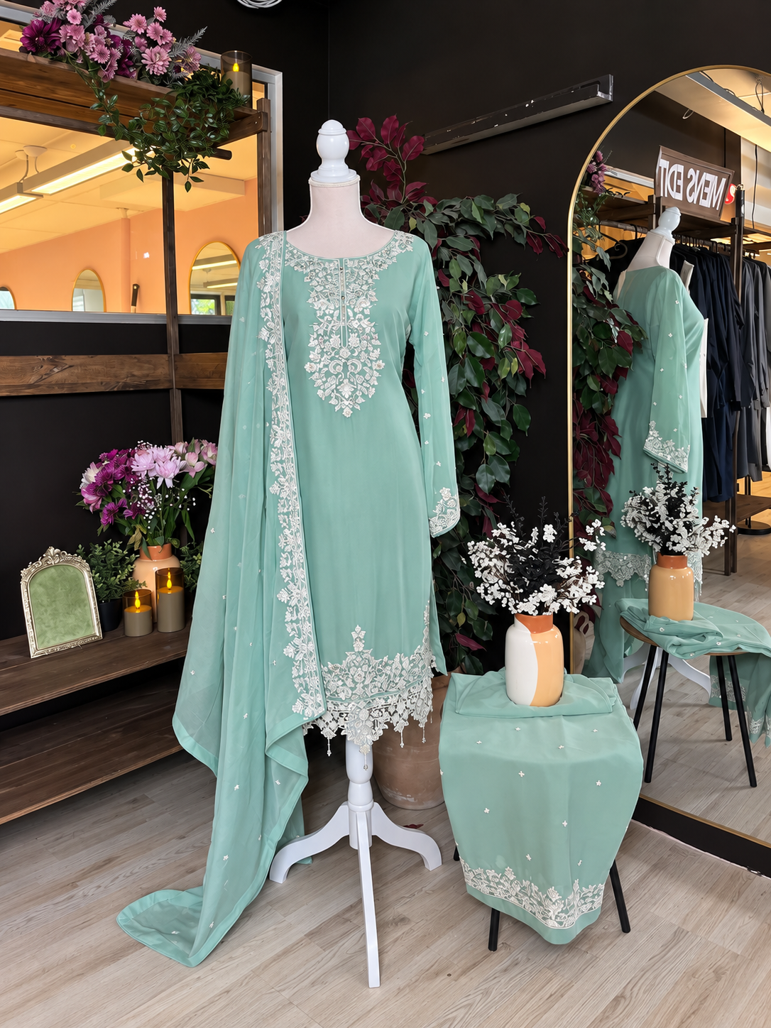 Seafoam Serenity Embroidered Suit