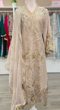 Golden Blush Elegance – Embroidered Chiffon Ensemble
