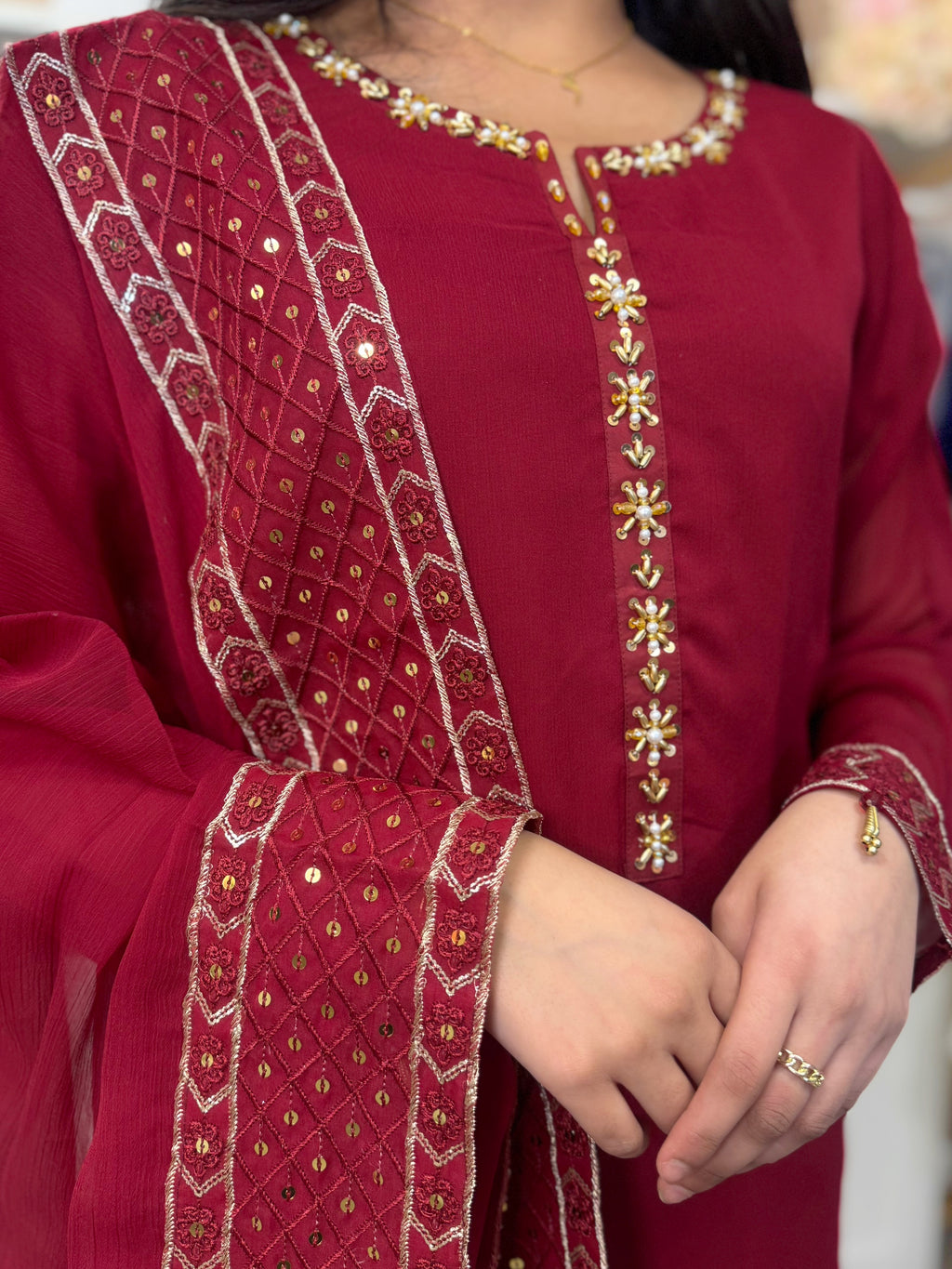 Ruby Elegance Chiffon Suit