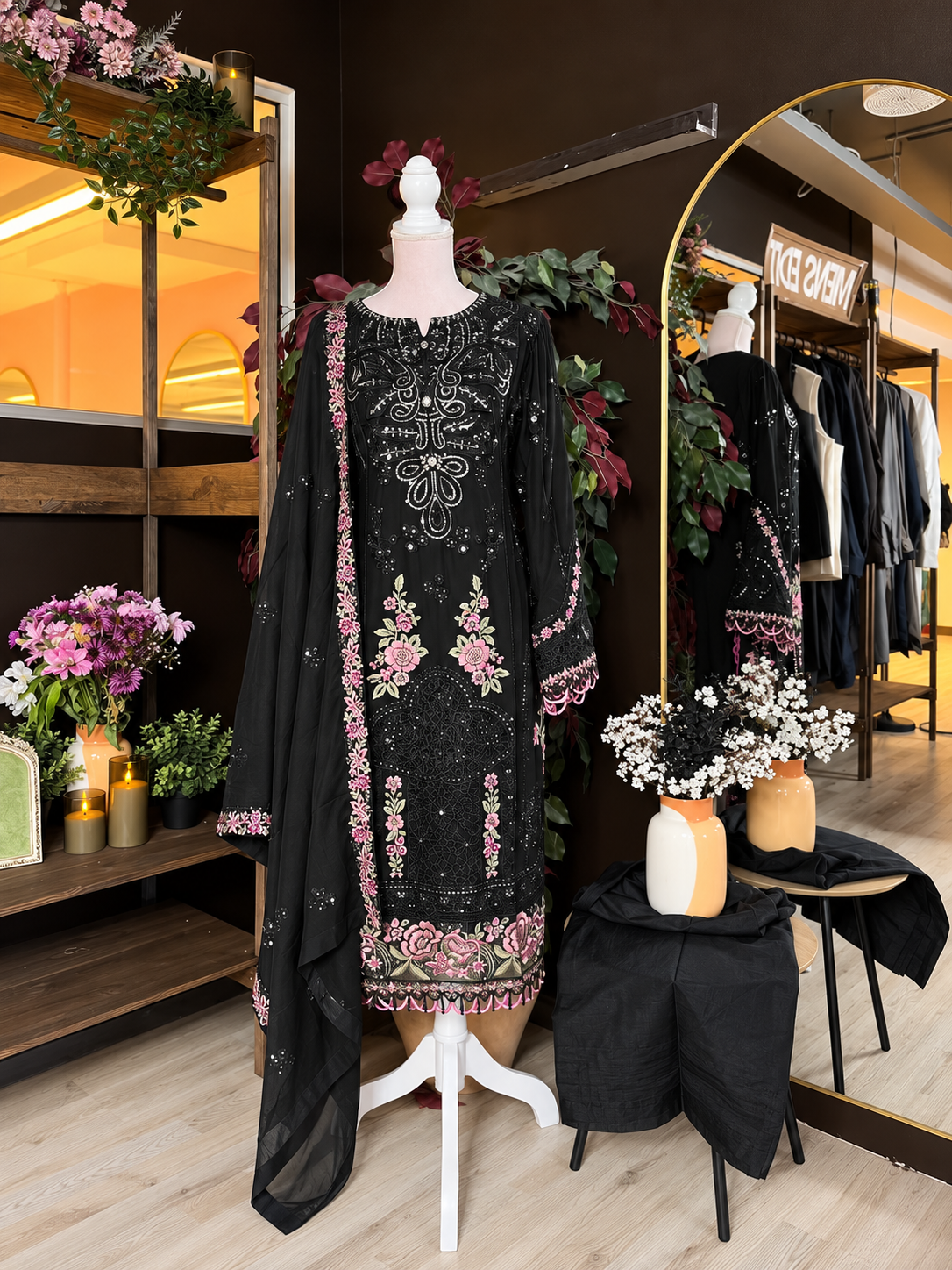 Noir Rosaline Embroidered Dress