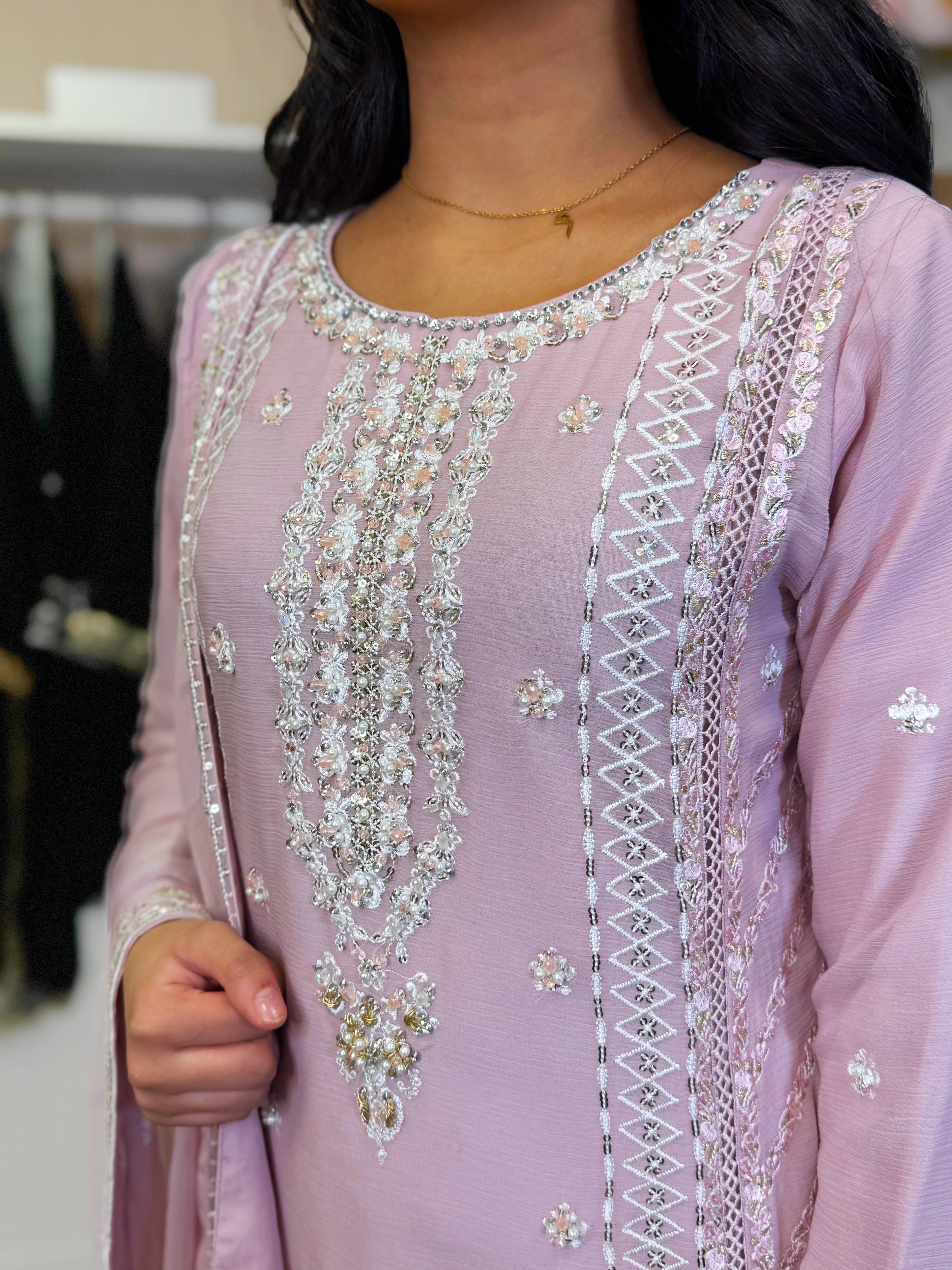 Blush Rose Chiffon Embroidered Suit