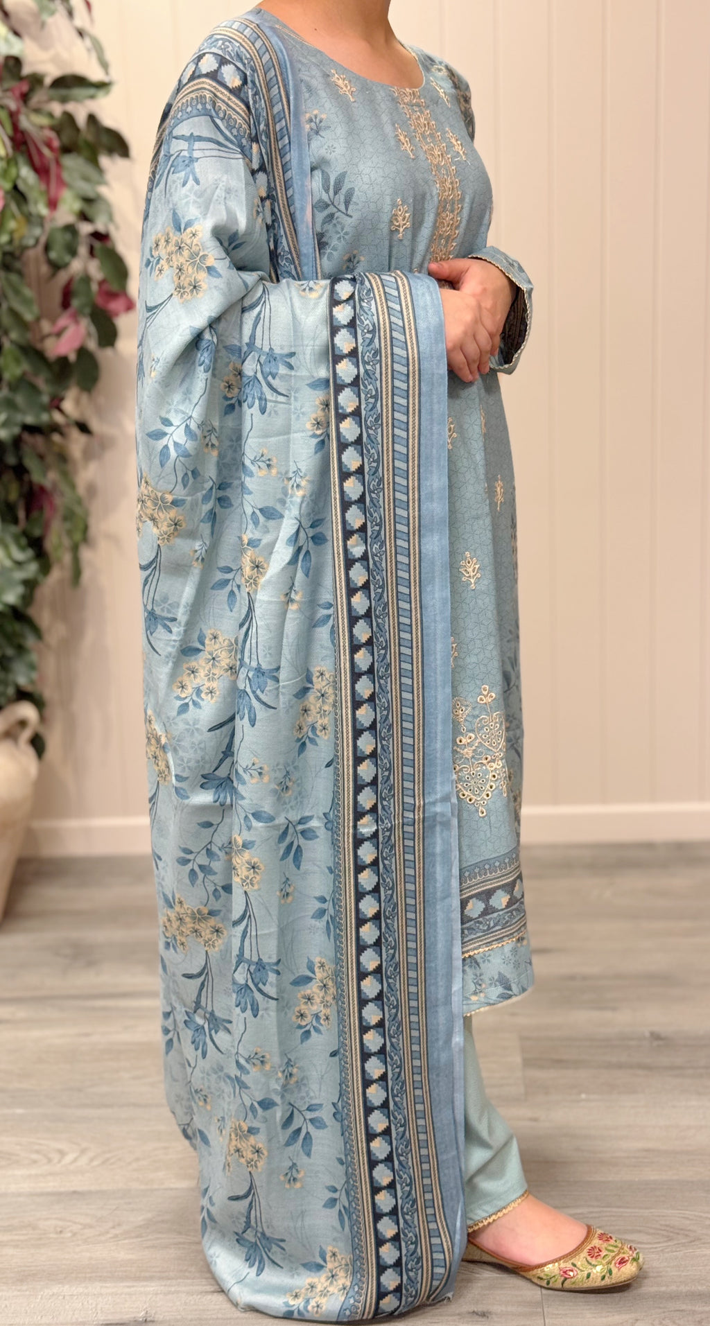 Sky Elegance Printed Linen suit