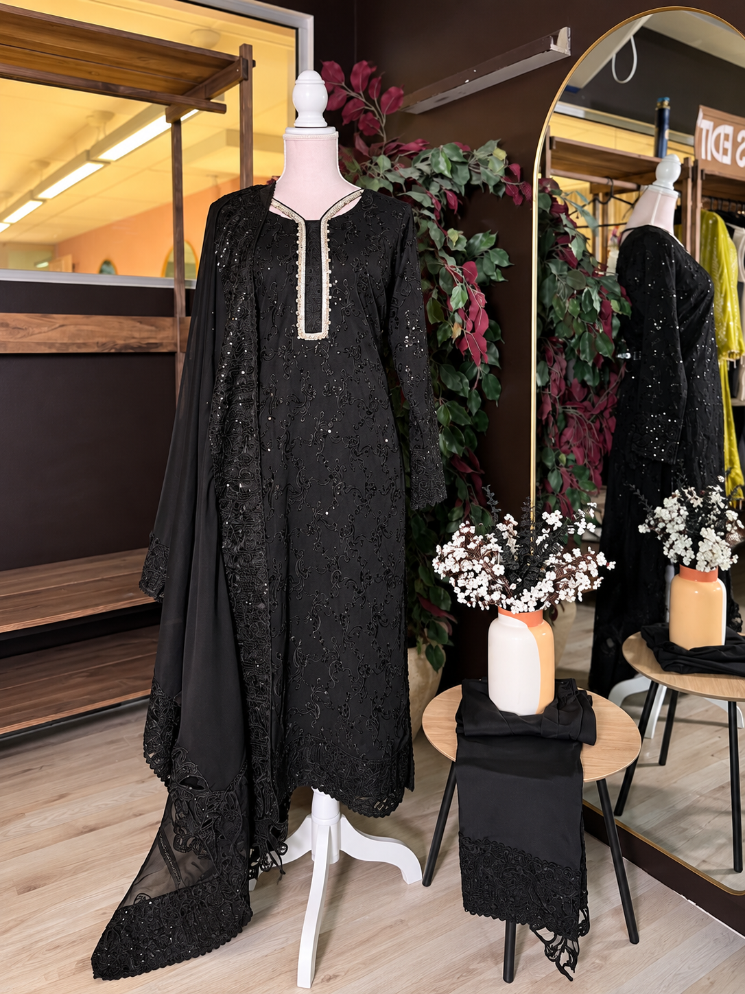 Noir Elegance Embroidered Suit