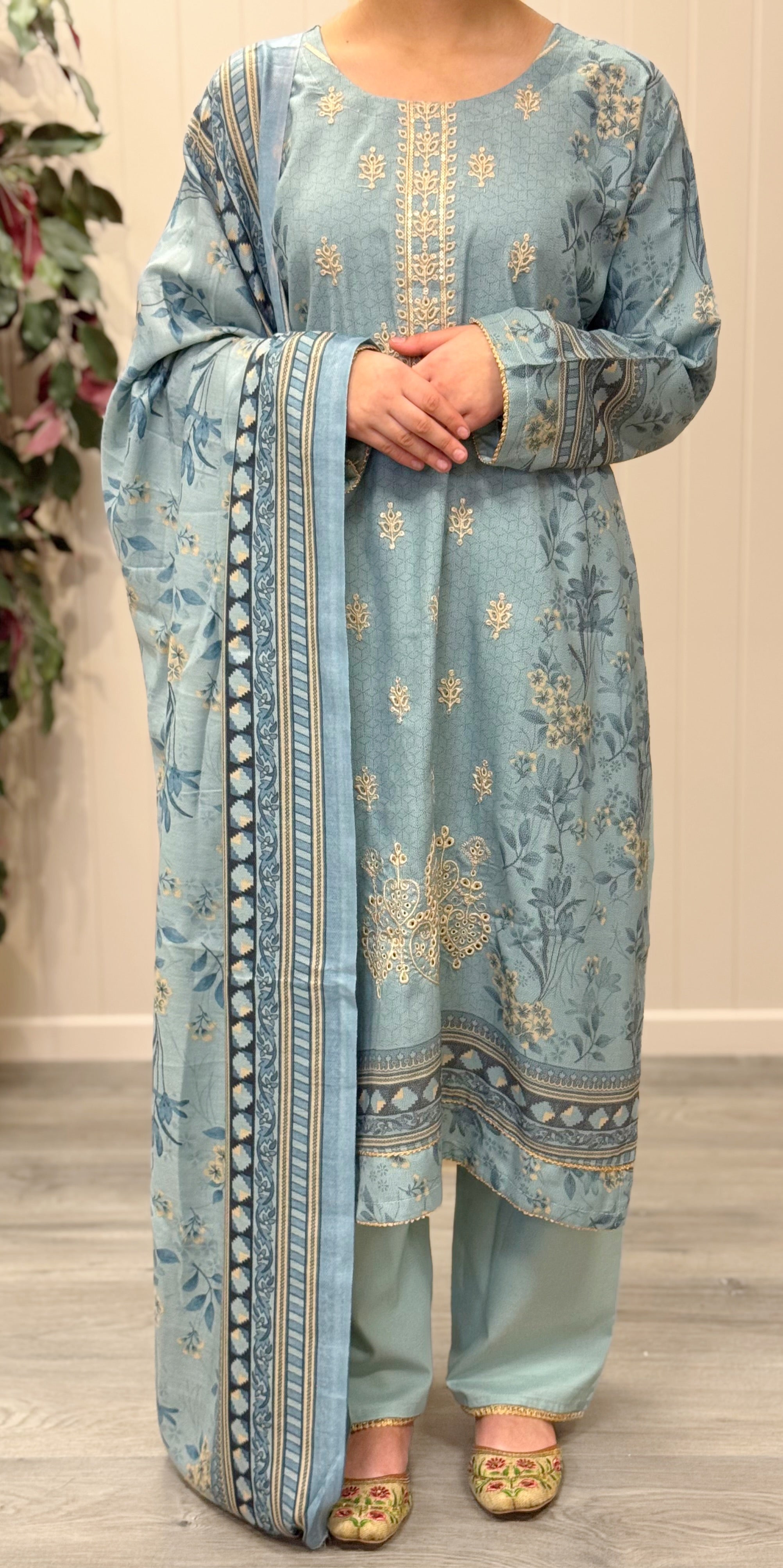 Sky Elegance Printed Linen suit
