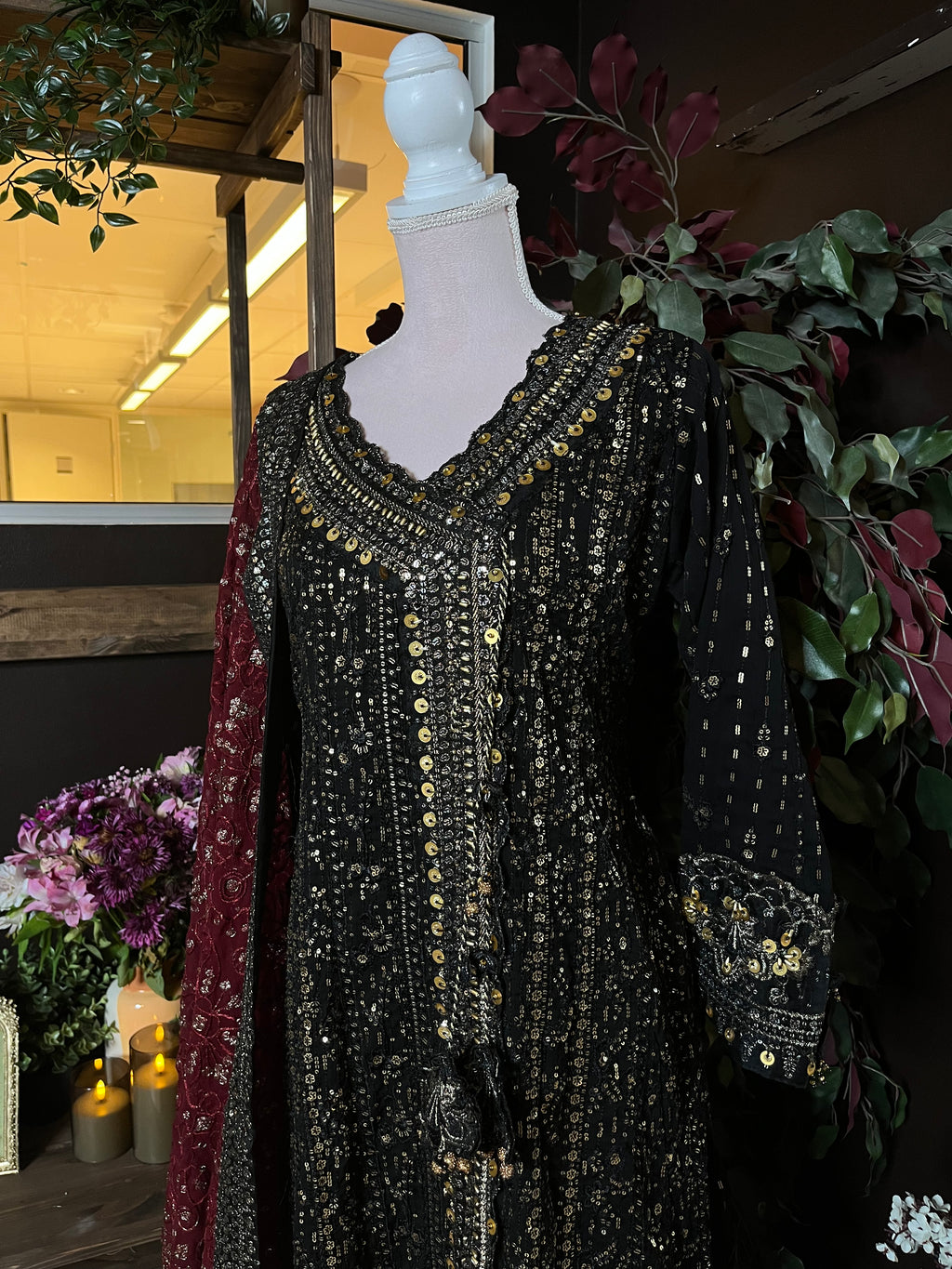 Midnight Burgundy Chiffon Suit