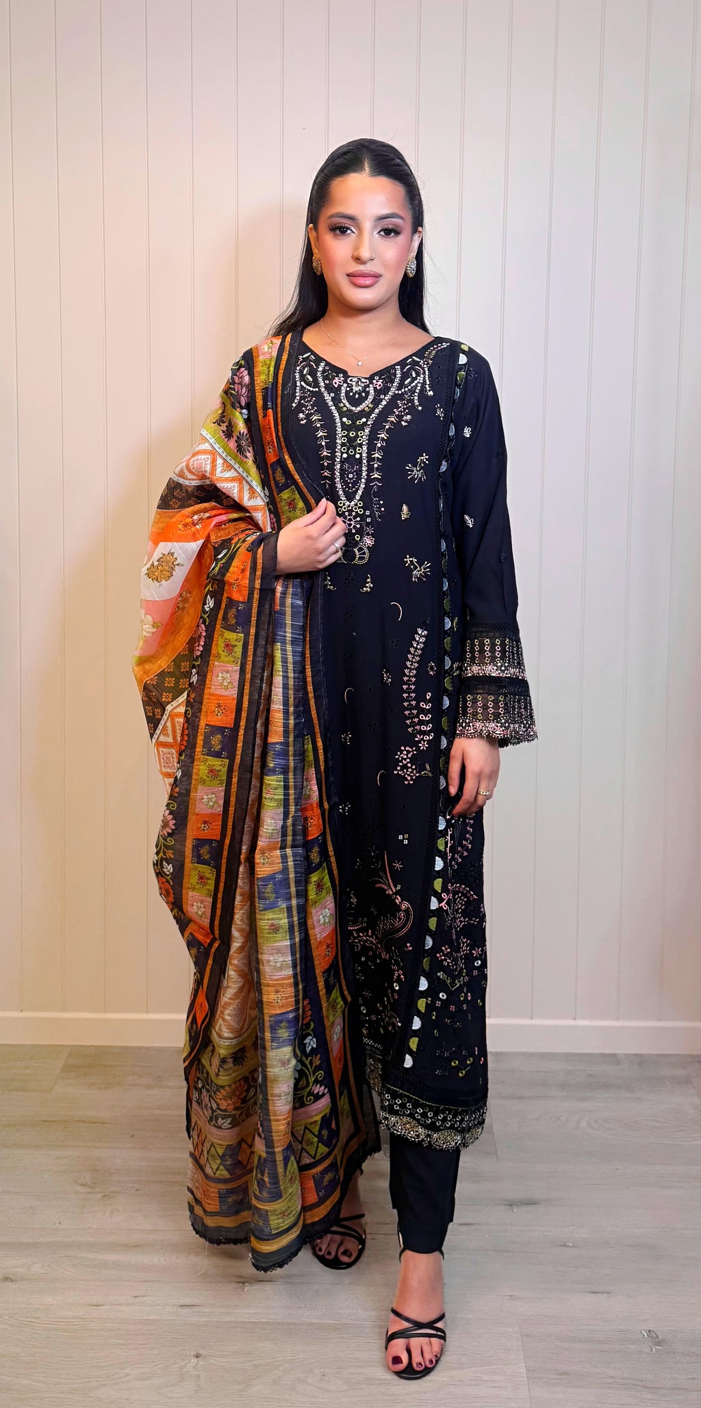 Noir Zahra – Embroidered Dhanak Suit with Khaadi Net Dupatta