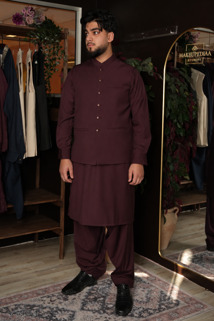 Royal Burgundy – 3 Piece Waistcoat Suit