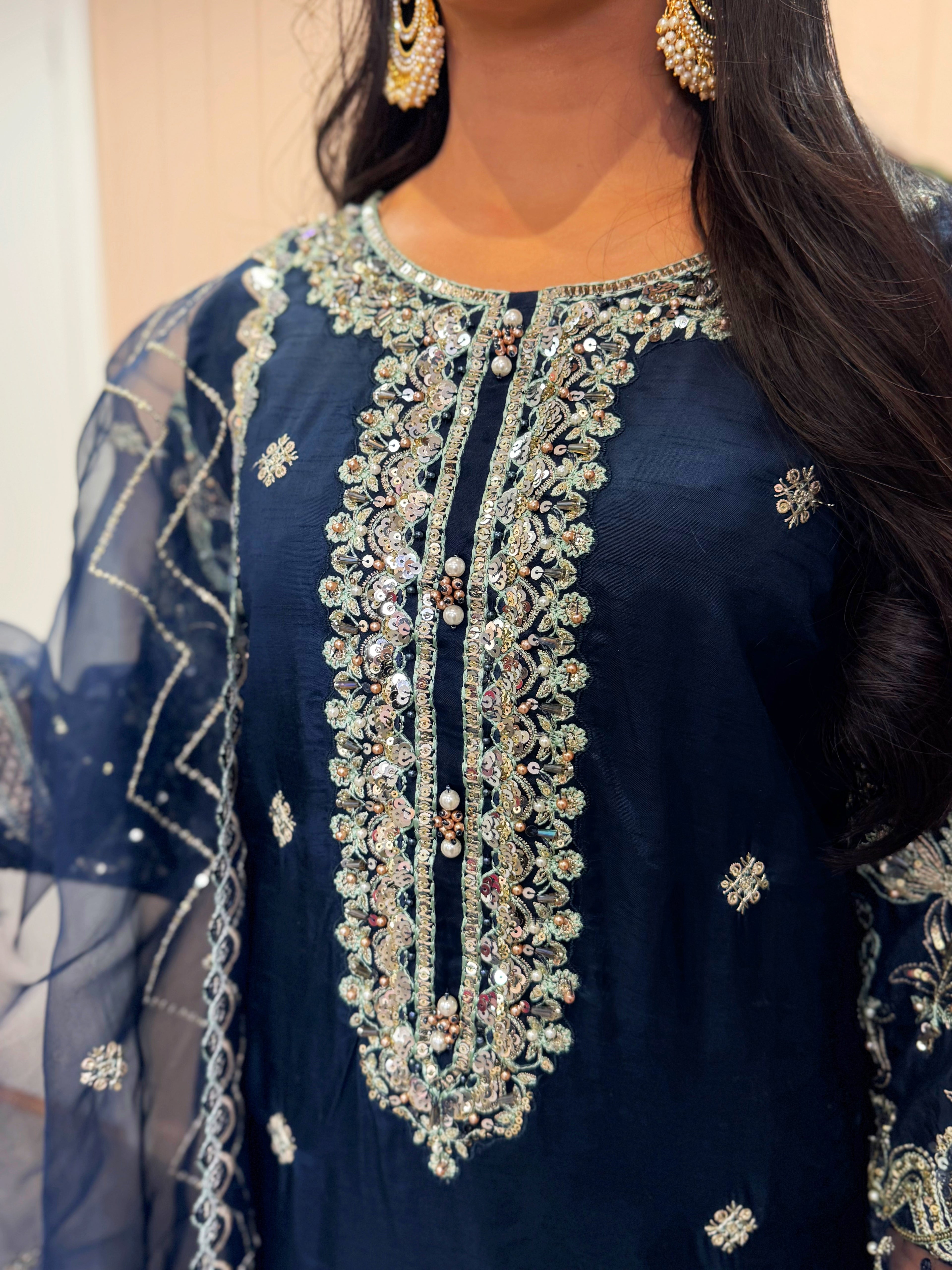 Nocturne Navy - SilQ 3 pcs embroidered suit