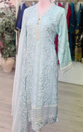 Sky Blue Grace – Embroidered Chiffon Ensemble