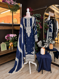 Navy Ivory Silk Suit