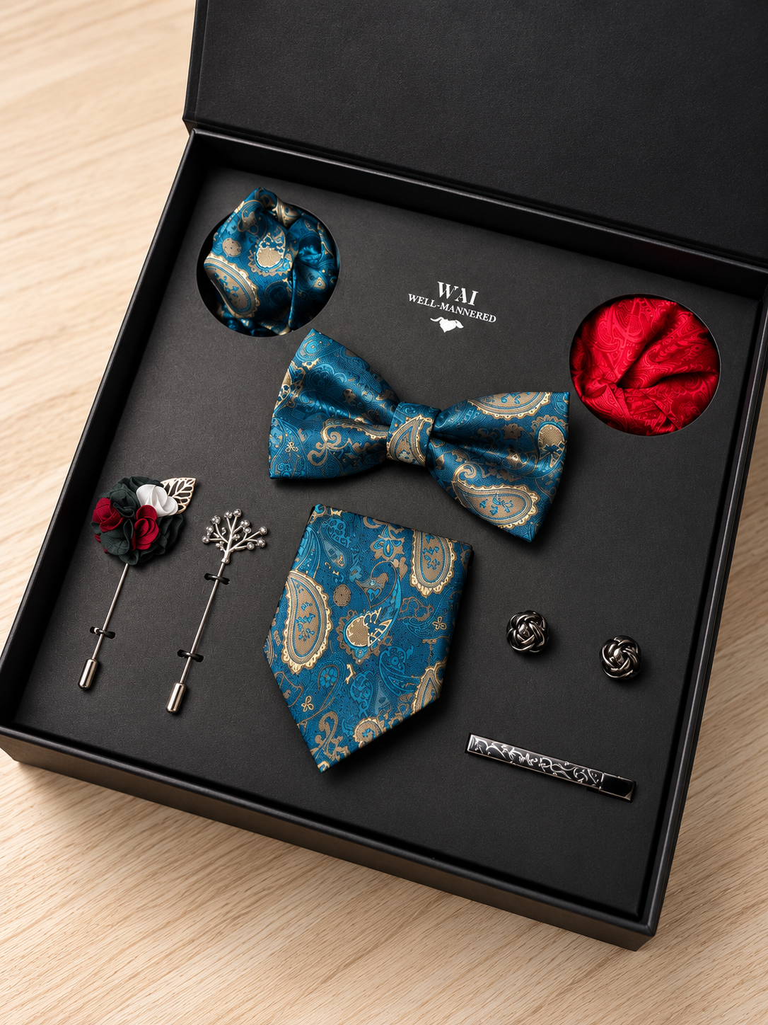 Well-Mannered – Royal Teal Paisley Gift Set