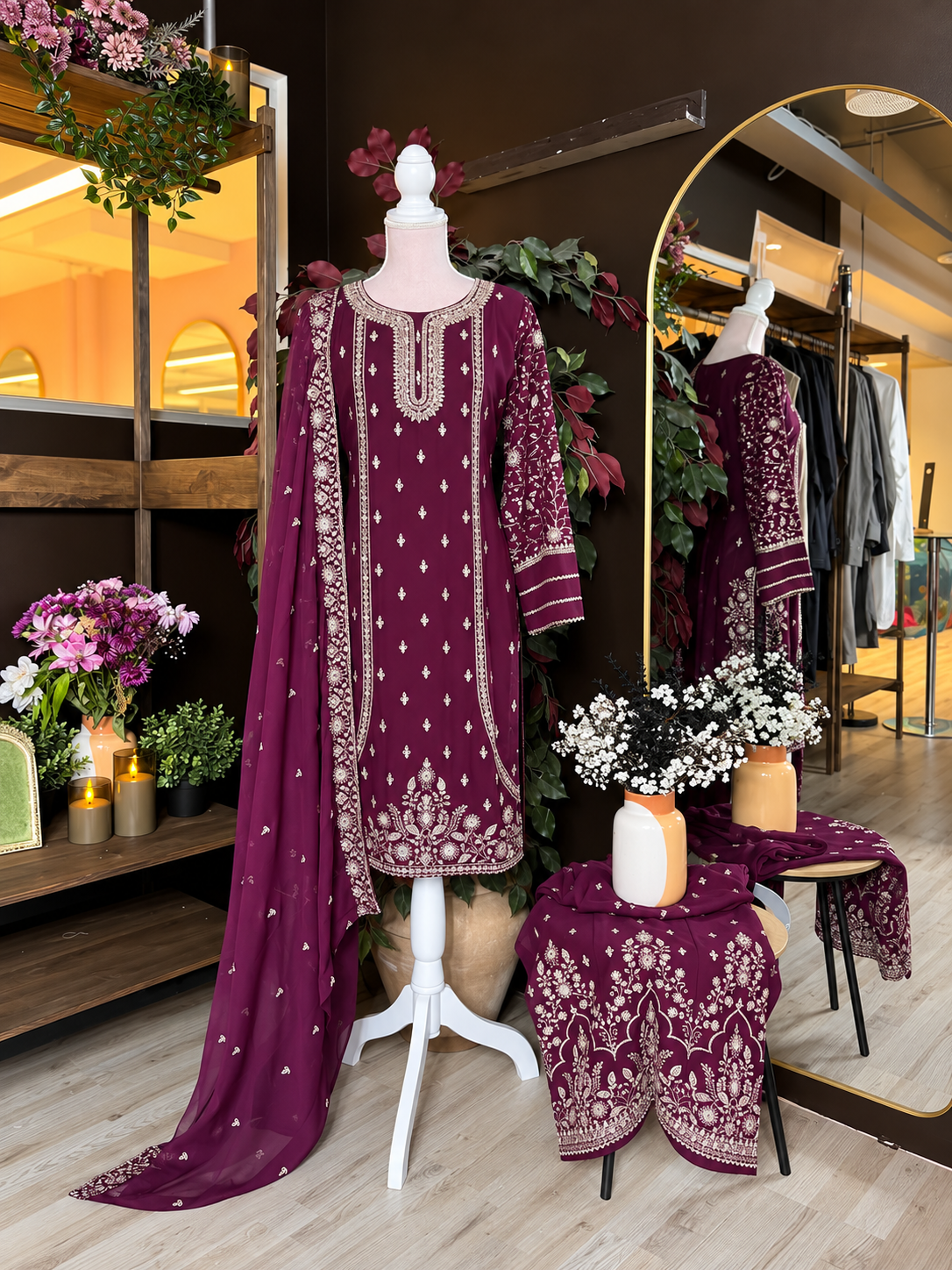 Plum Embroidered Suit