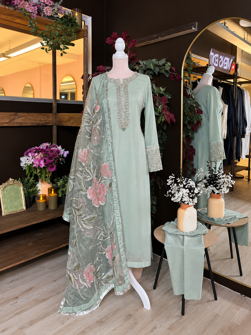 Mint Blossom Chiffon Suit