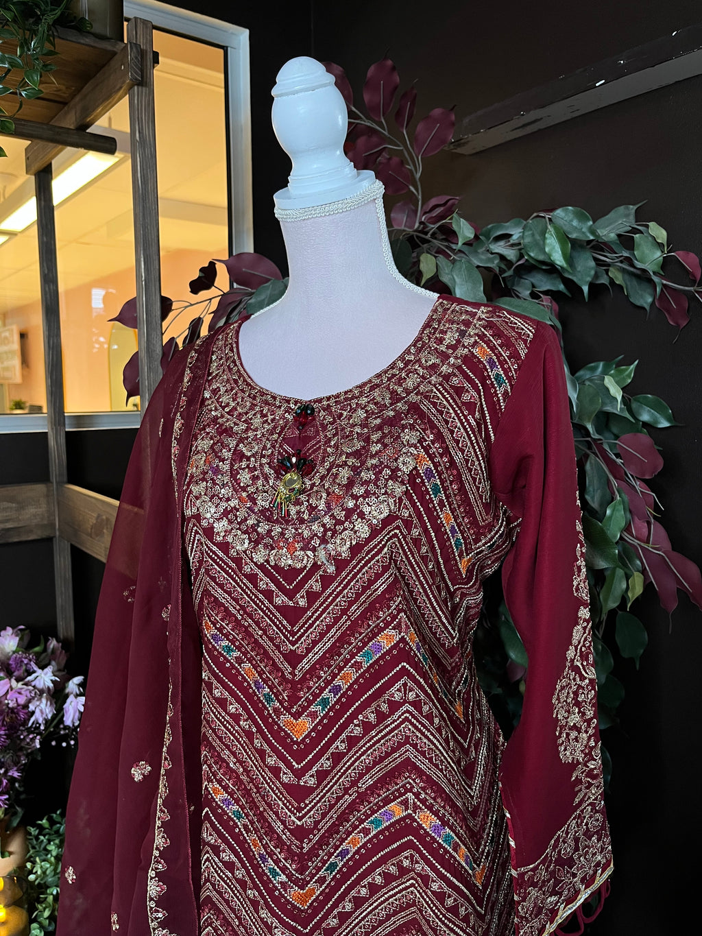 Ruby Ember Embroidered Dress