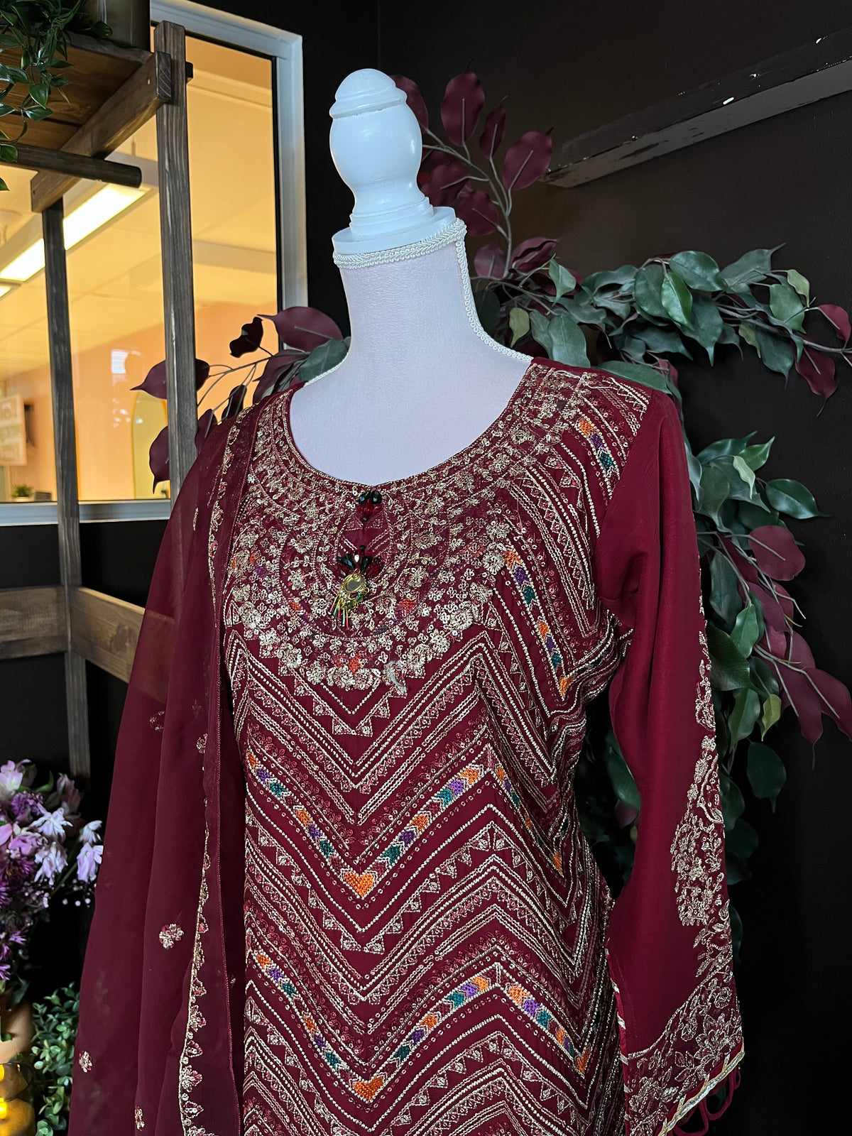 Ruby Ember Embroidered Dress