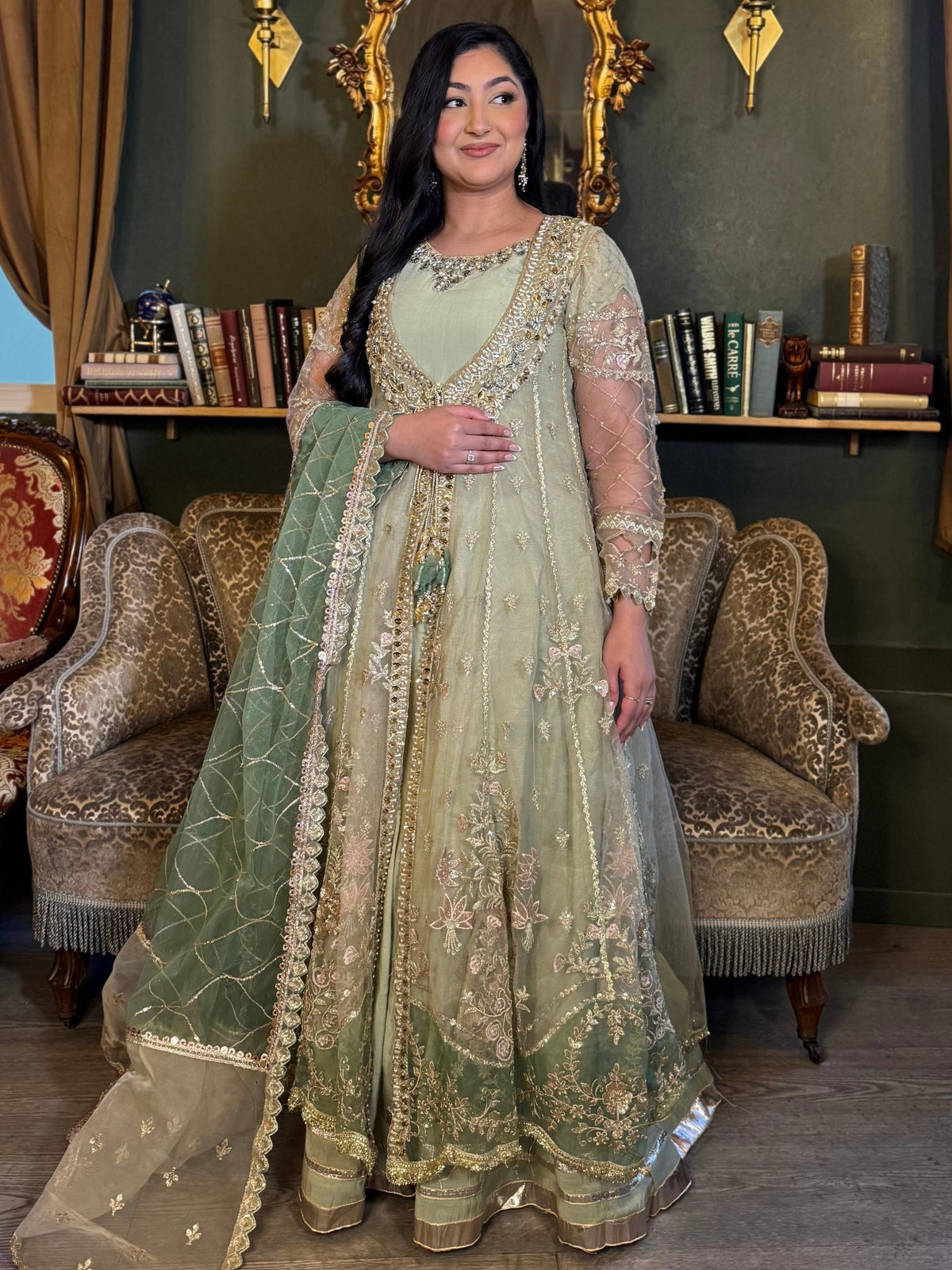 Sage Green Embroidered Maxi Dress