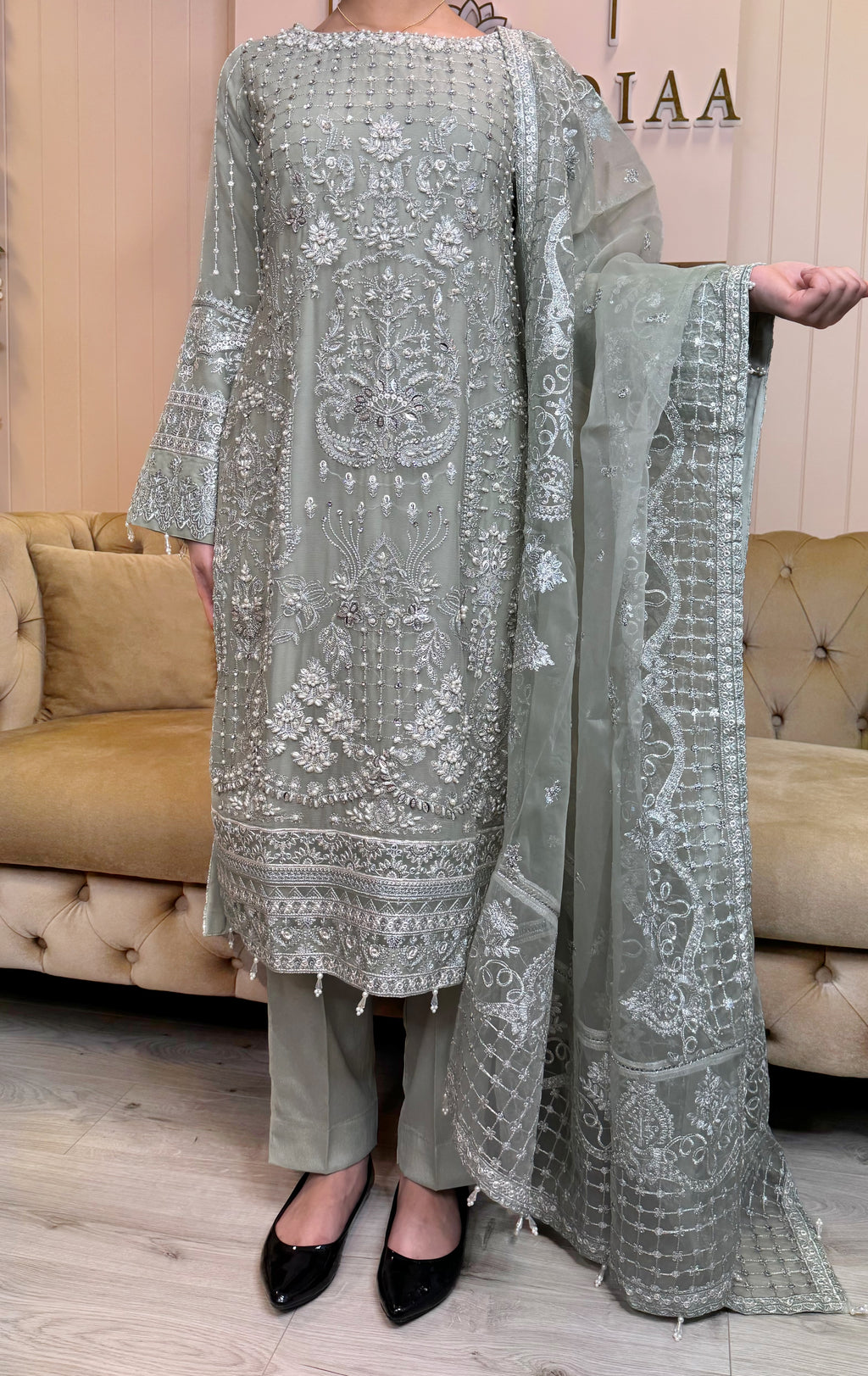Hand embellished chiffon