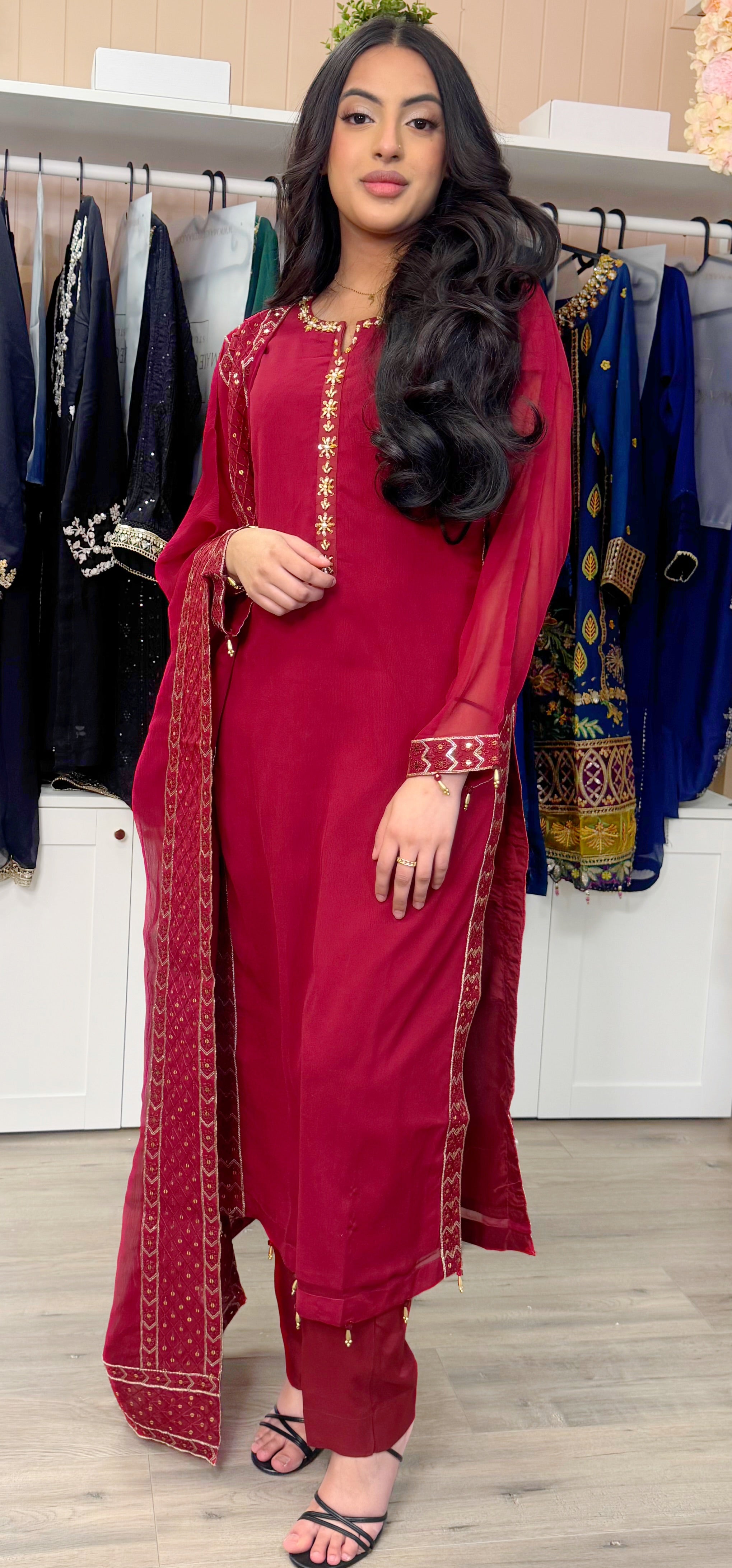 Ruby Elegance Chiffon Suit