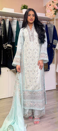 Ice Mint Chiffon Embroidered Suit