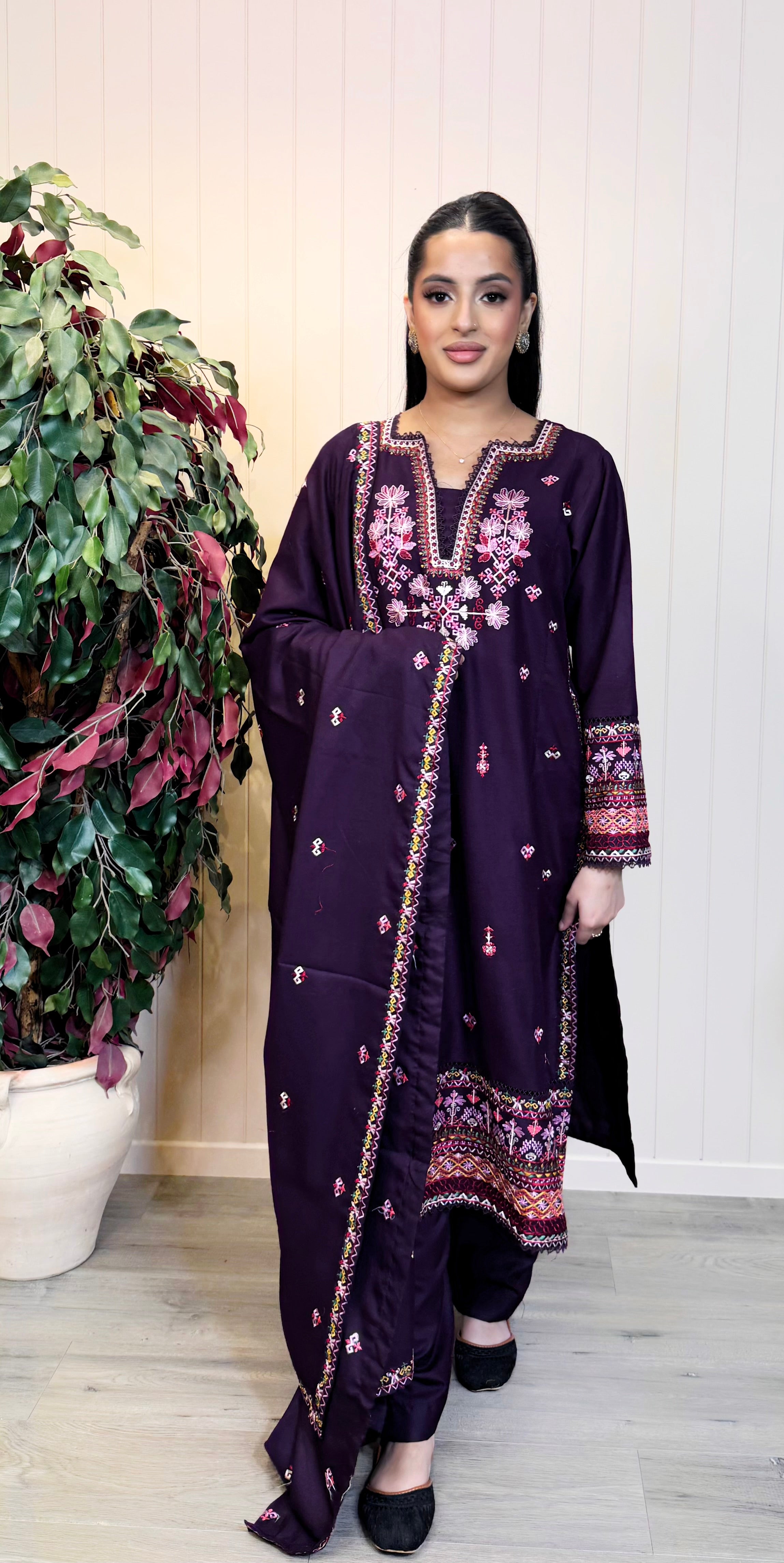 Purple Ayla – Embroidered Lilan Suit
