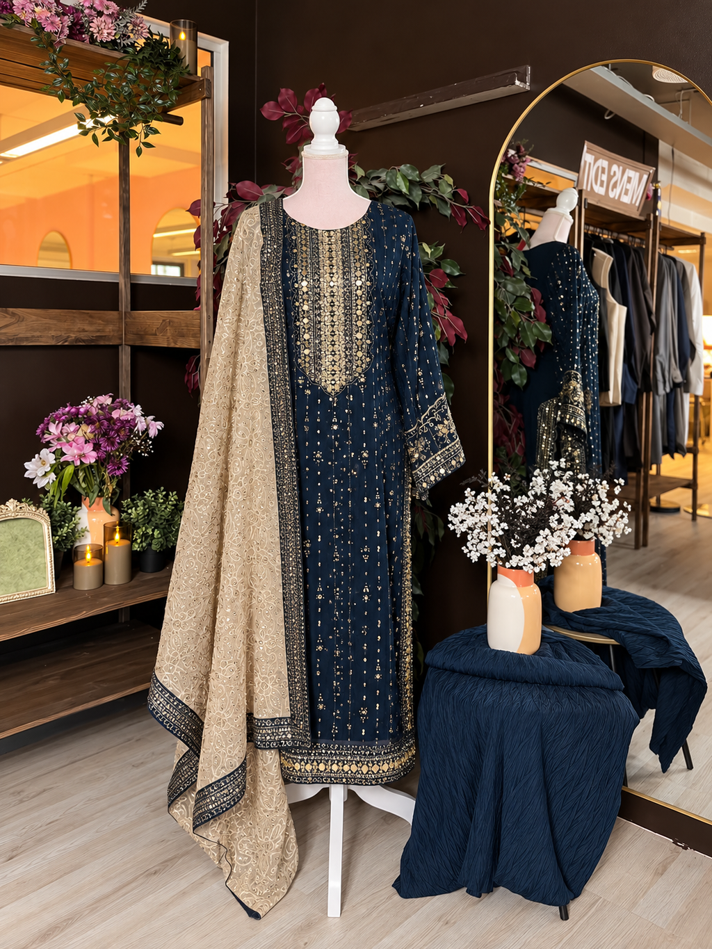 Sapphire Dusk Embroidered Suit