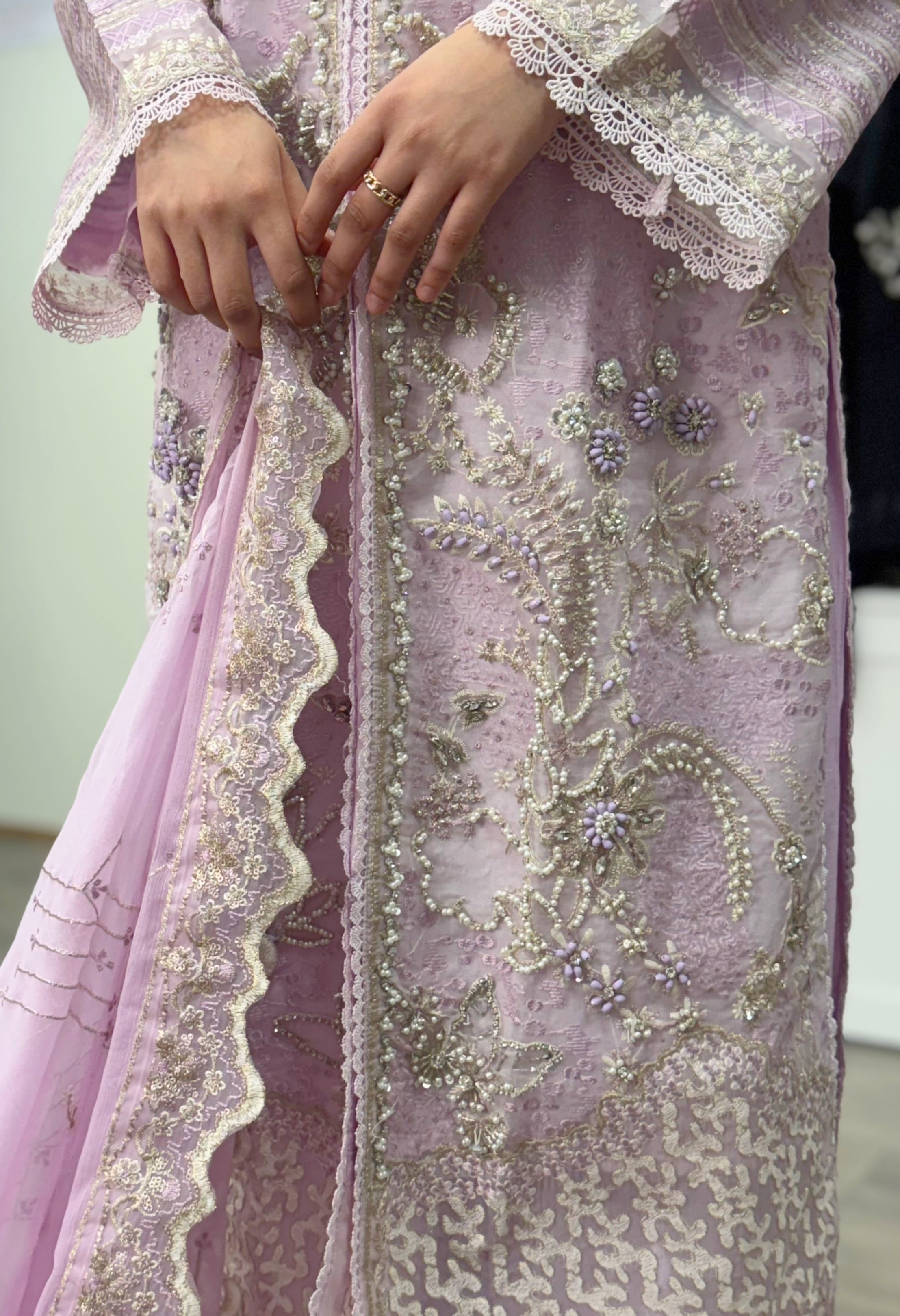 Blush Lavender Organza Embroidered Suit