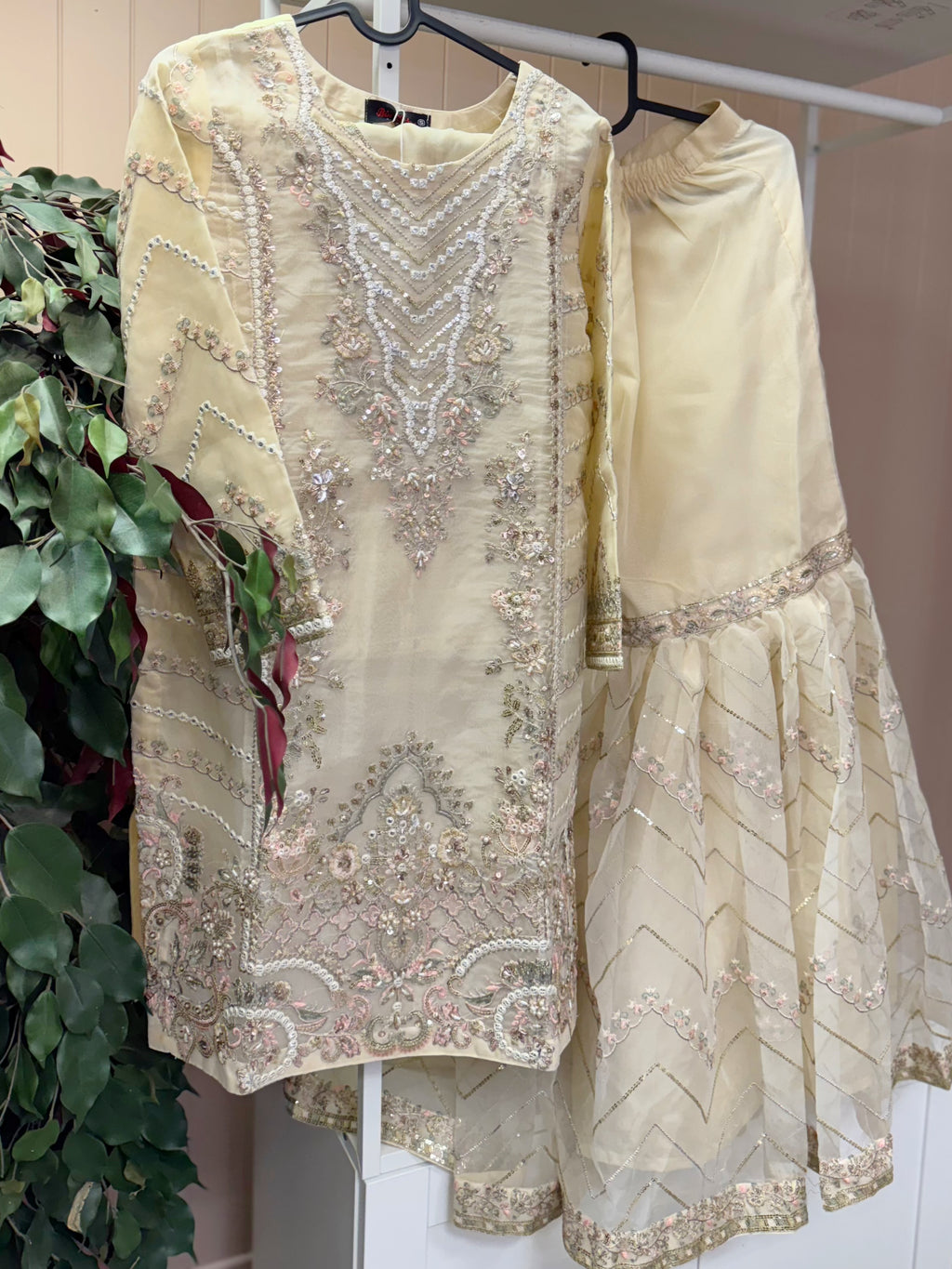 Zehra Mint Organza Sharara Set (Color Option - Mint / Beige)