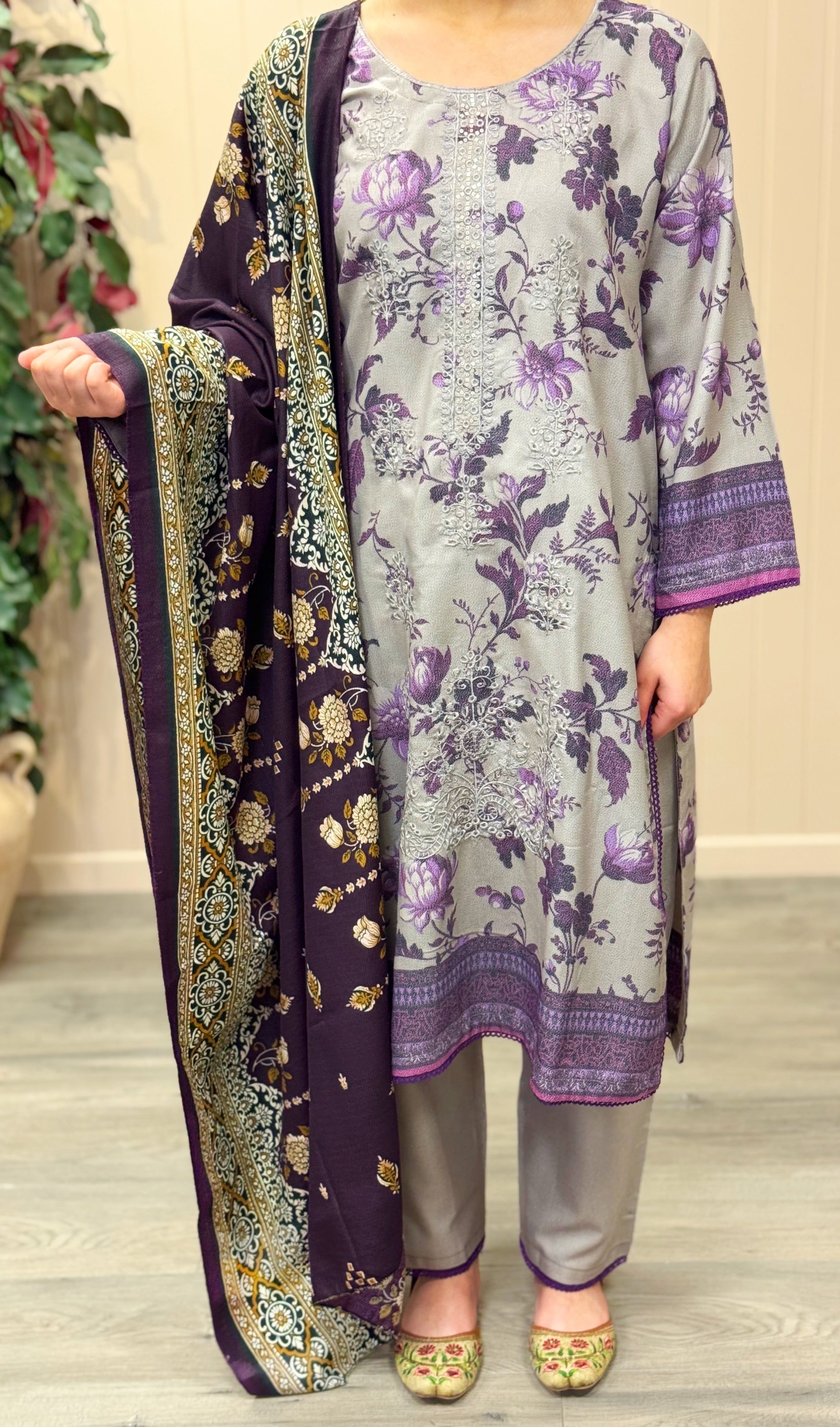 Lilac Printed Linen Suit