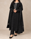 Élysian Noir – Embroidered Chiffon Suit