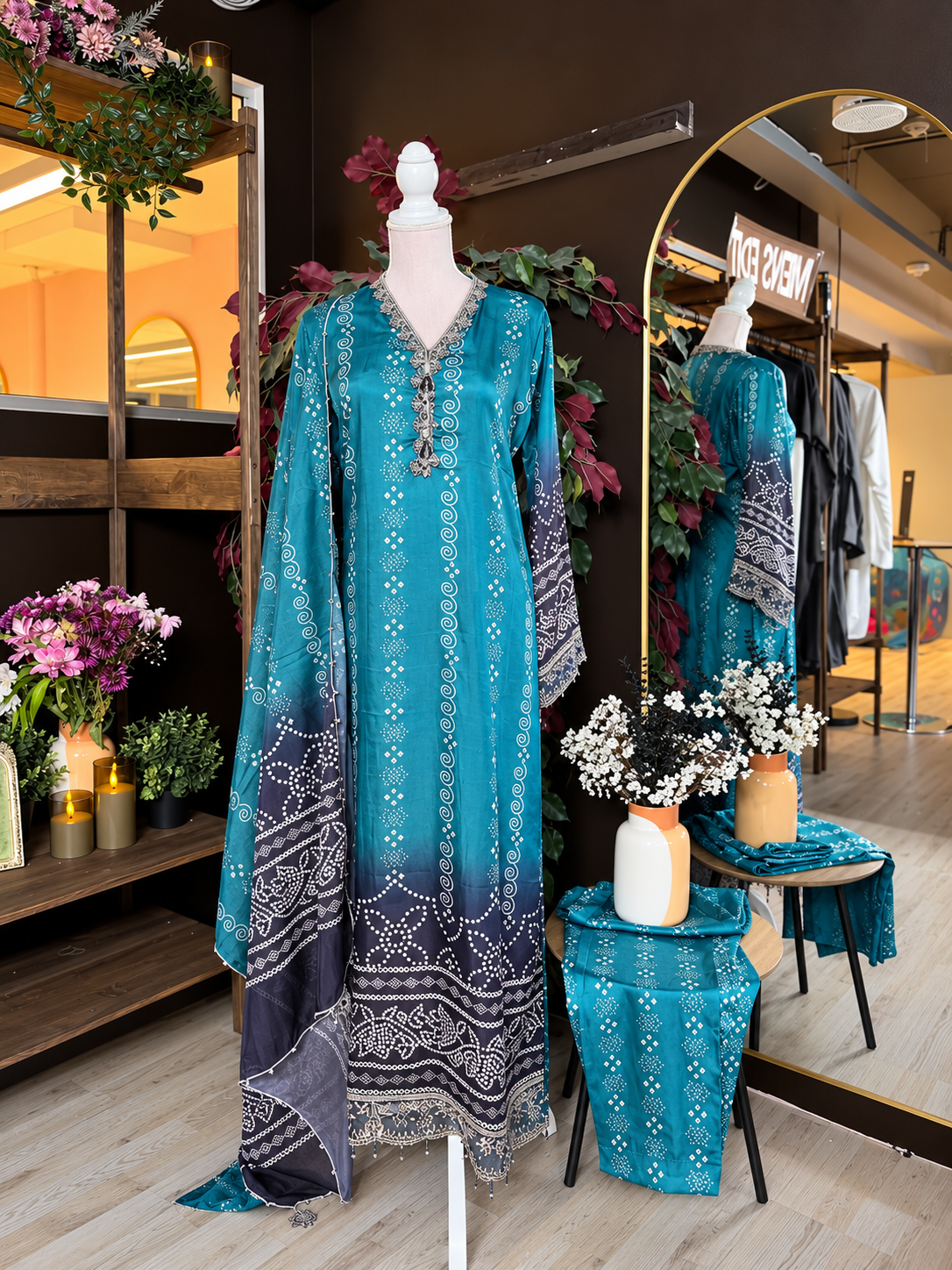 Peacock Chunri Silk Suit