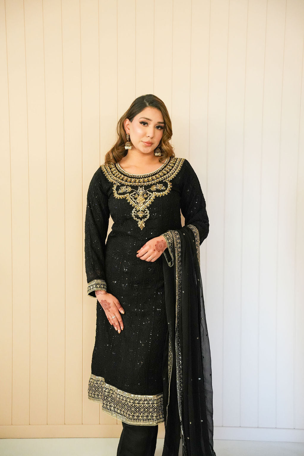 Royal Noir – Embroidered Chiffon Outfit