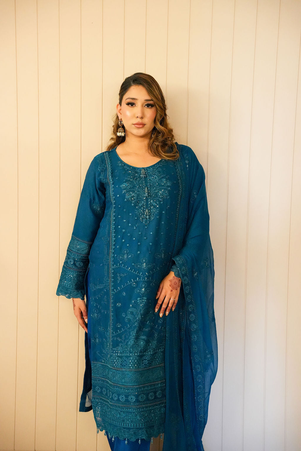 Ocean Serenity embroidered chiffon suit