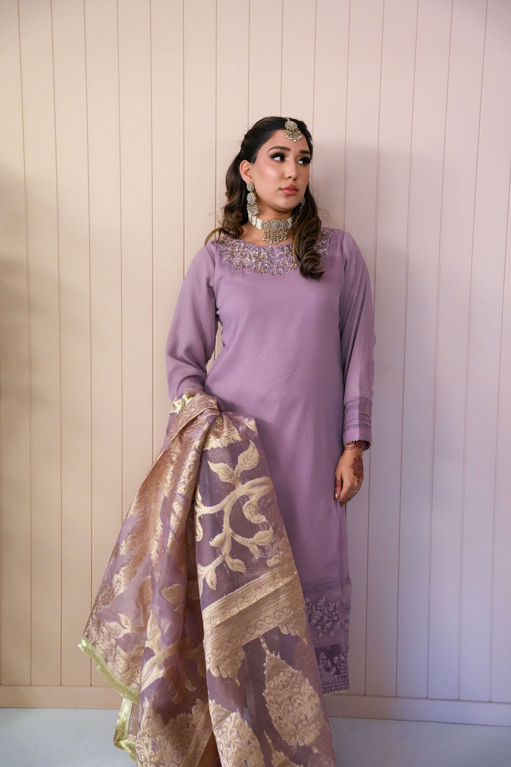 Lavender Luxe embroidered chiffon suit
