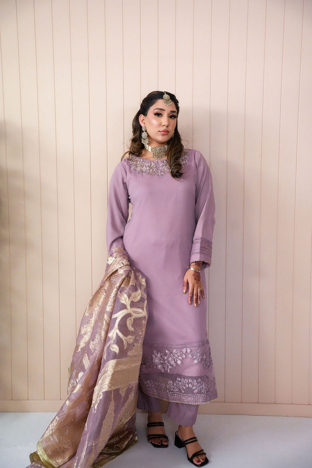 Lavender Luxe embroidered chiffon suit