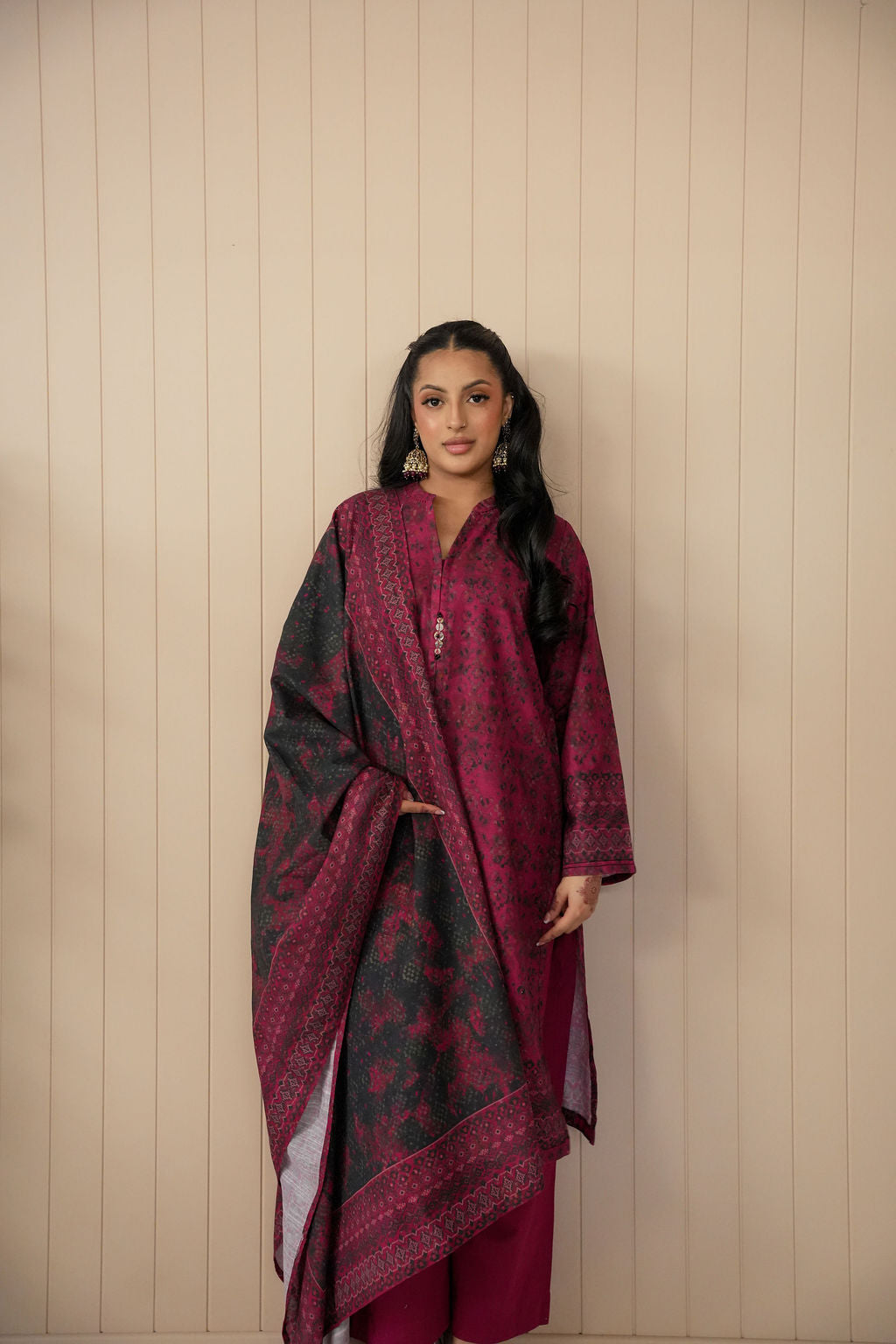 Ruhani Deep Magneta - Casualwear Khaddar