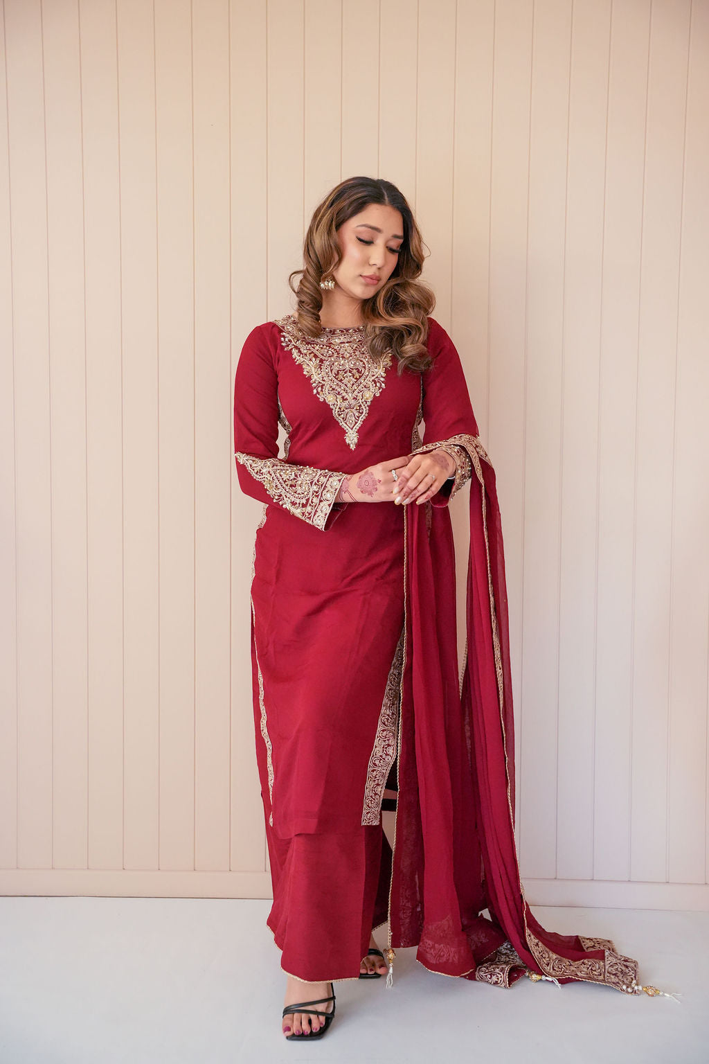Ruby Aura embroidered chiffon suit