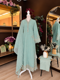 Sage Pearl Blossom Chiffon Suit
