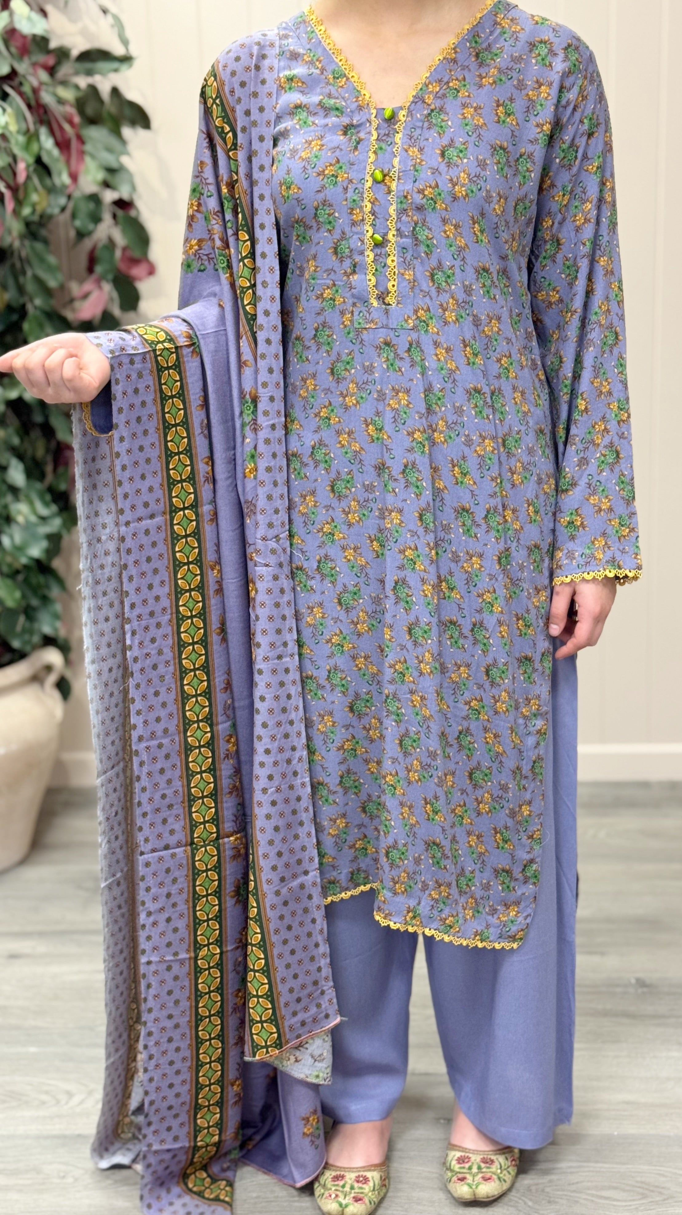 Lavender Charm Printed Linen Suit