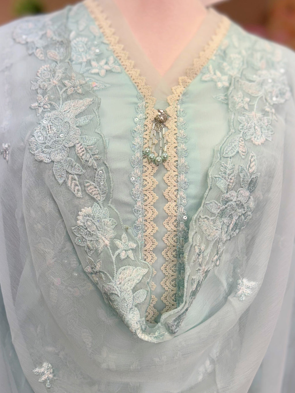 Sky Blue Grace – Embroidered Chiffon Ensemble