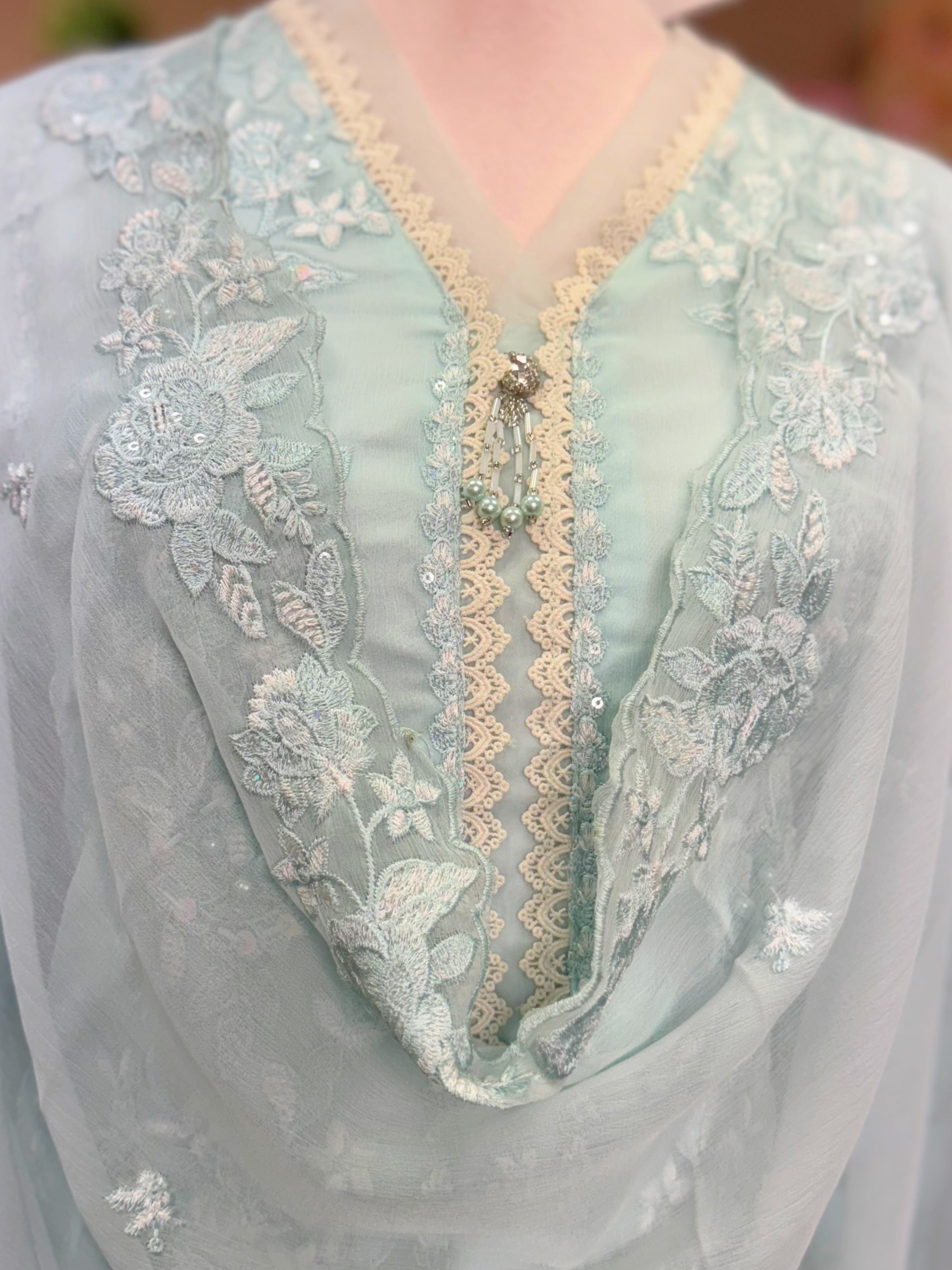 Sky Blue Grace – Embroidered Chiffon Ensemble