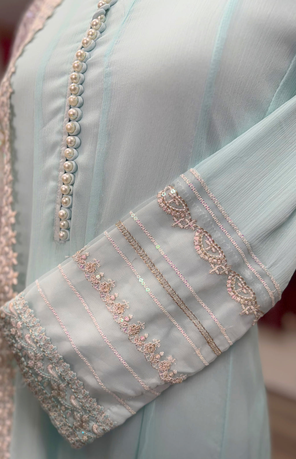 Sky Blue Serenity – Embroidered Chiffon Ensemble
